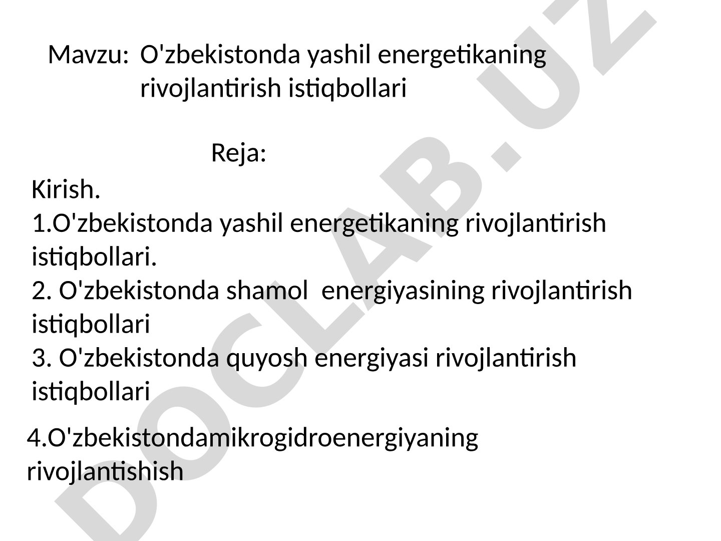 O'zbekistonda yashil energetikaning rivojlantirish istiqbollari