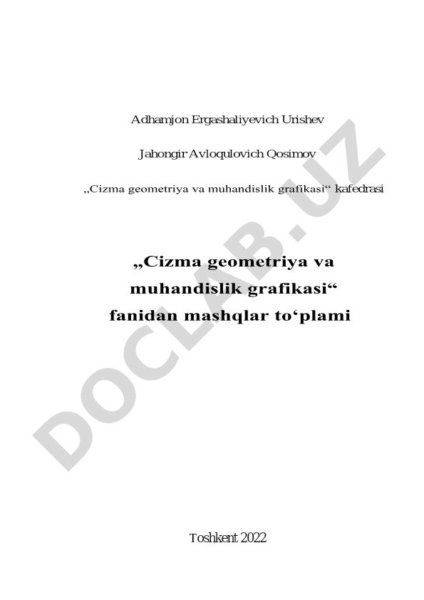 Cizma geometriya va muhandislik grafikasi fanidan mashqlar to'plami