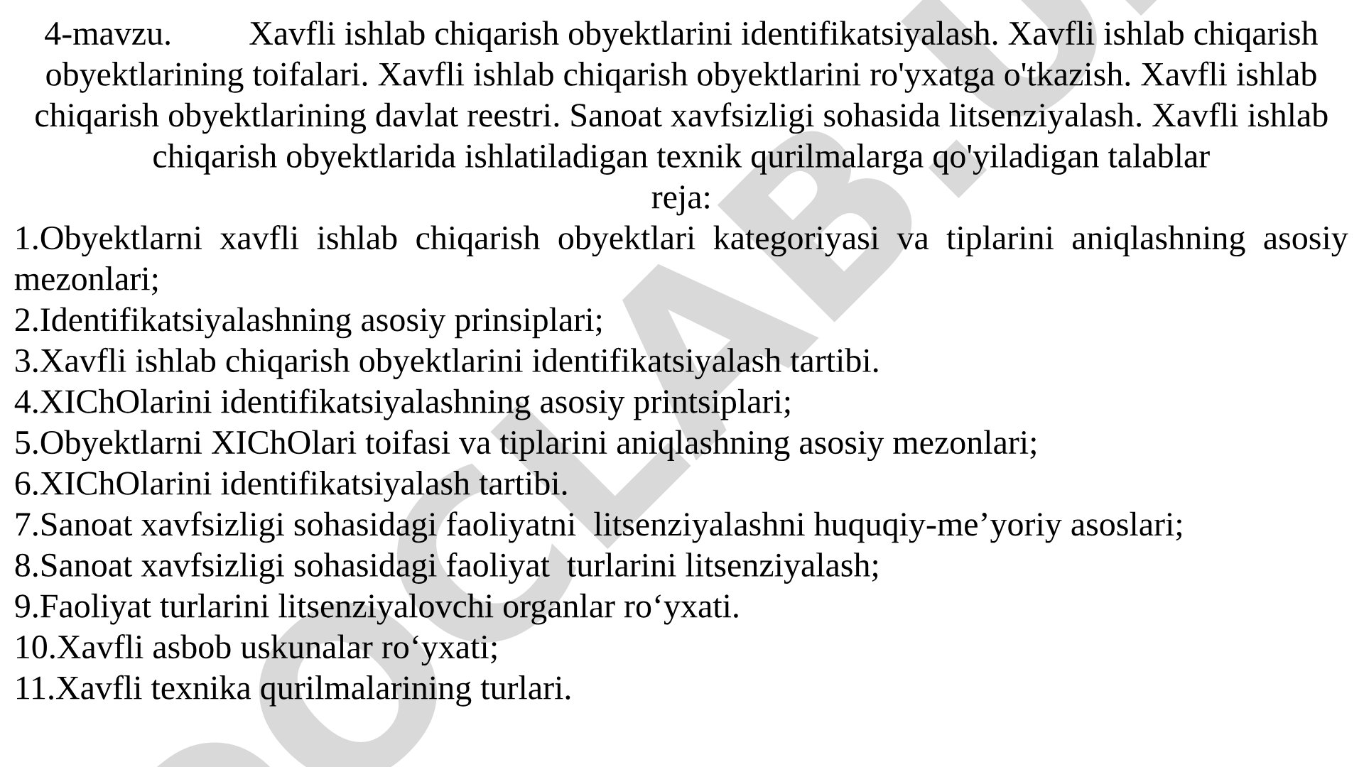 Xavfli ishlab chiqarish obyektlarini identifikatsiyalash