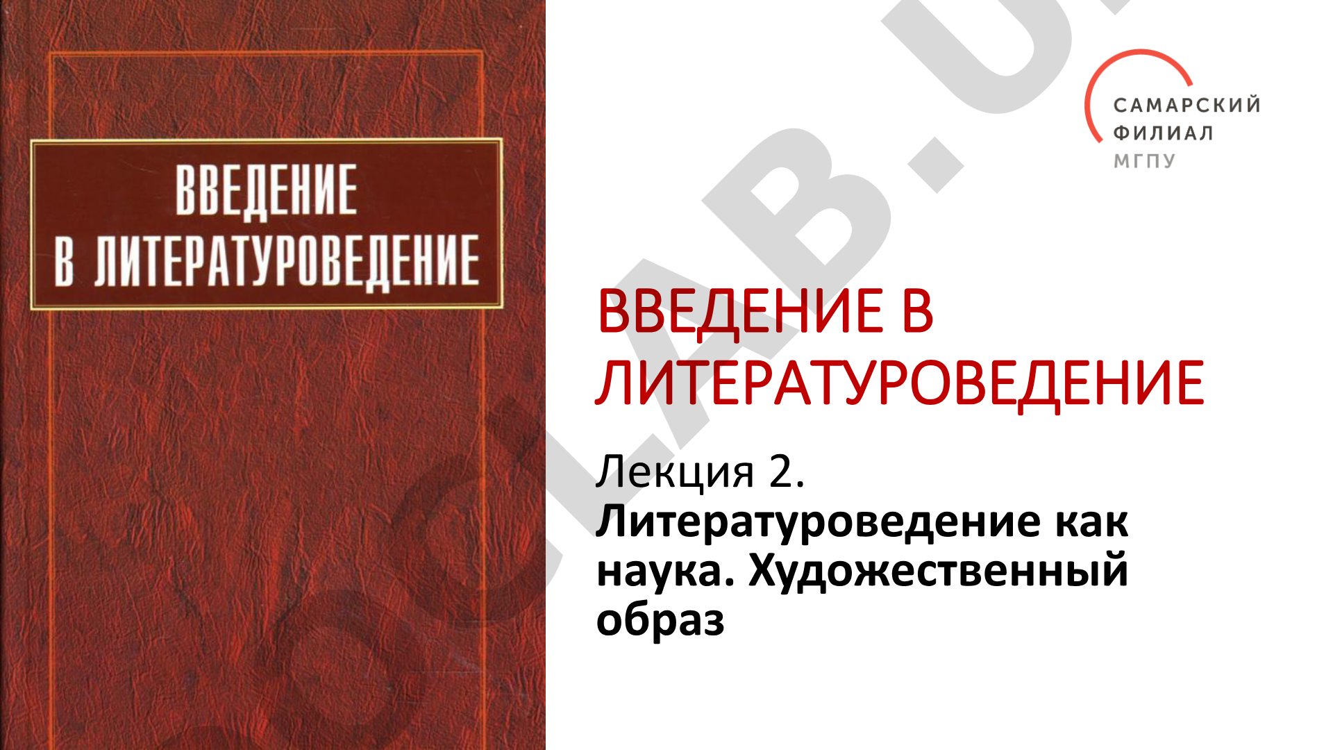 Введение в литературоведение. Литературоведение как наука. Художественный образ