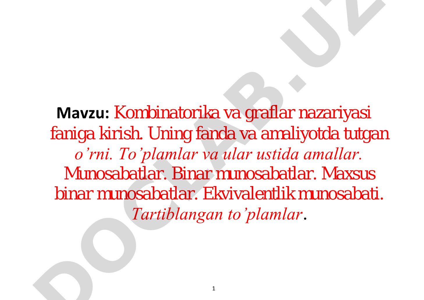 Kombinatorika va graflar nazariyasi faniga kirish