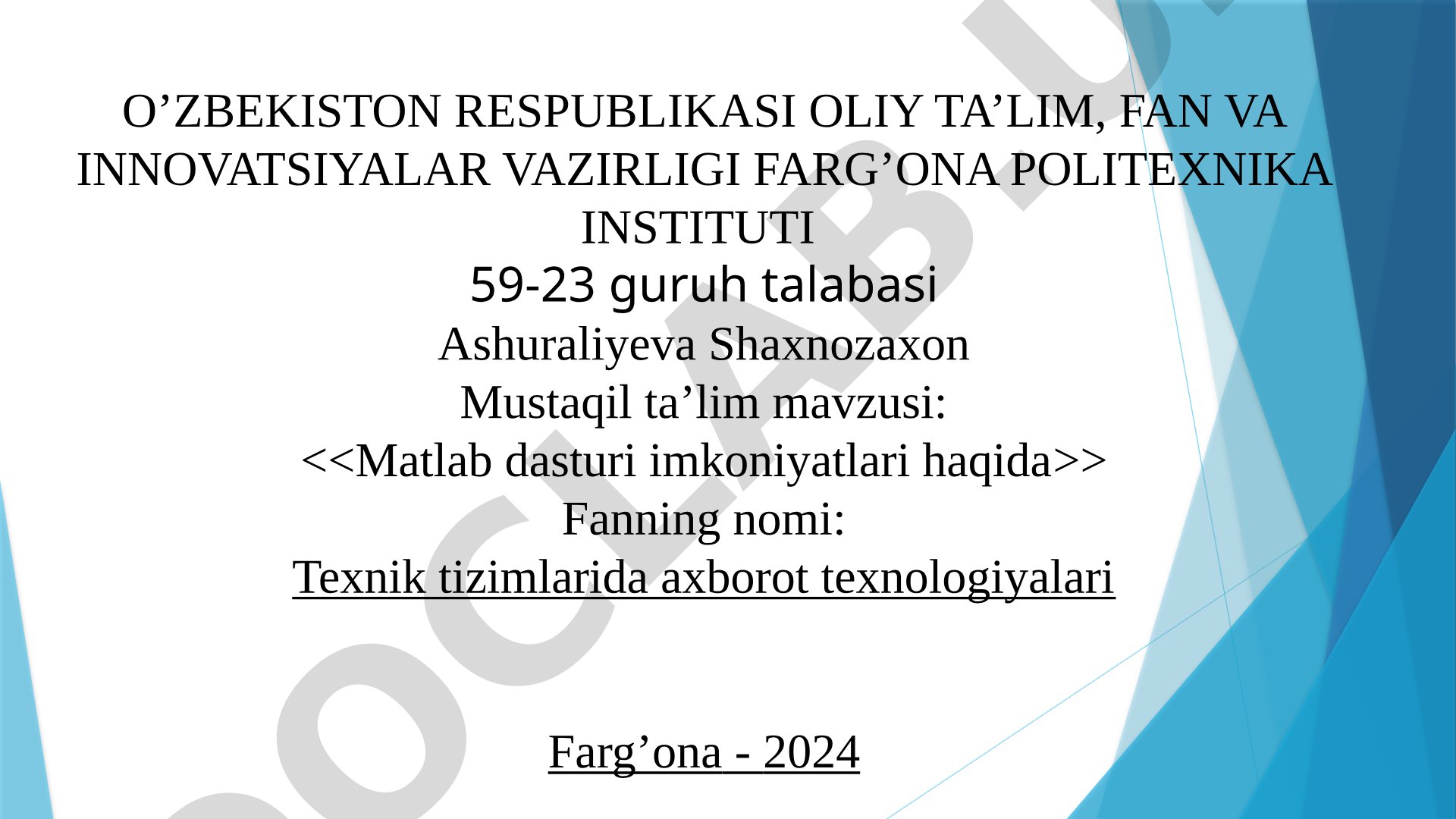 Matlab dasturi imkoniyatlari haqida