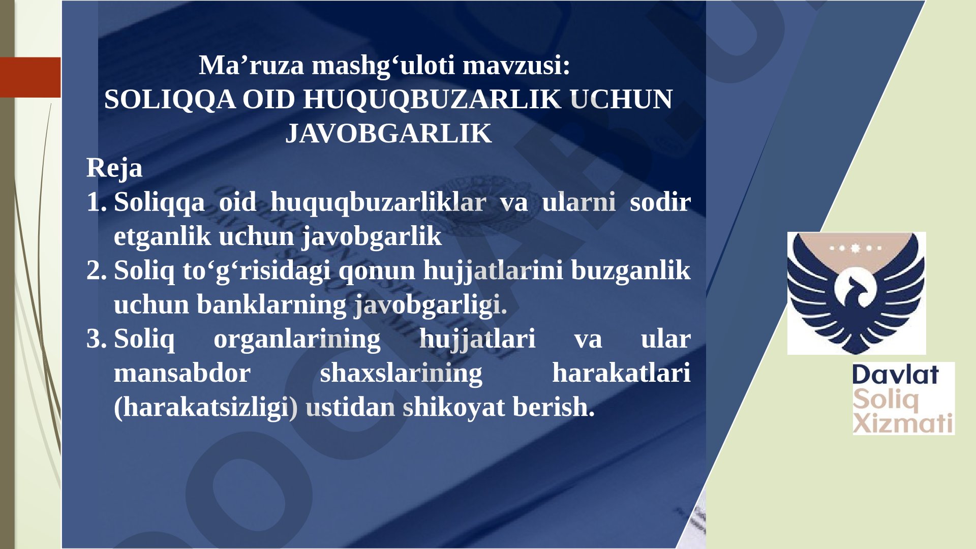 Soliqqa oid huquqbuzarlik uchun javobgarlik