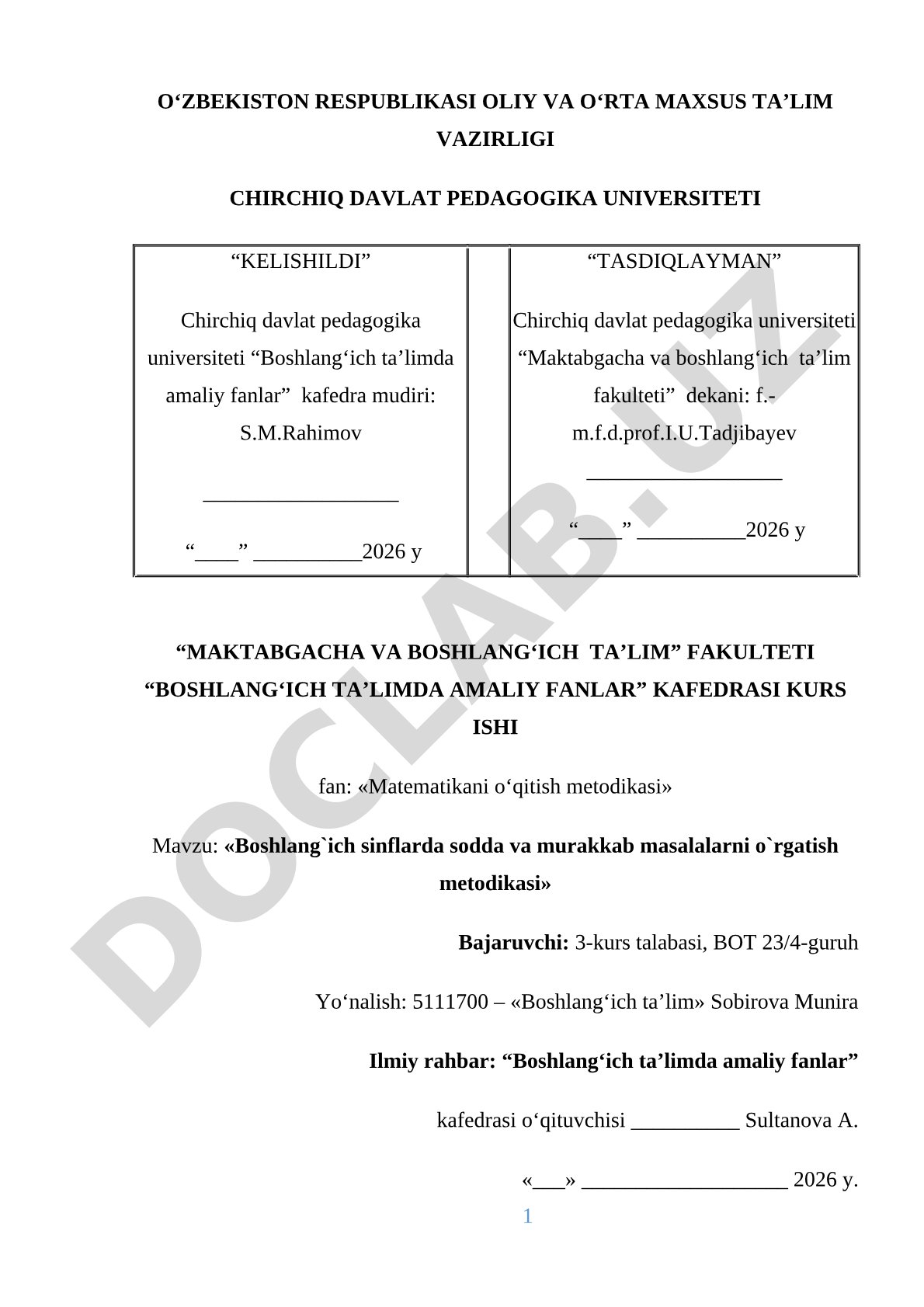 Boshlang`ich sinflarda sodda va murakkab masalalarni o`rgatish metodikasi