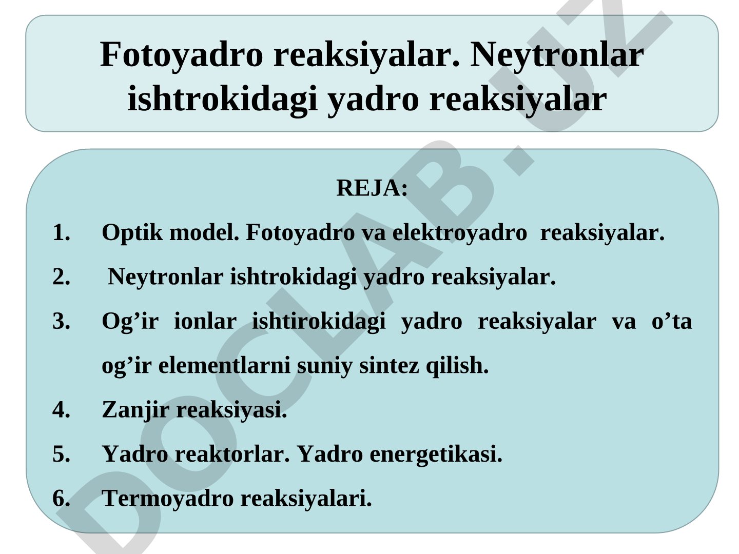 Fotoyadro reaksiyalar. Neytronlar ishtrokidagi yadro reaksiyalar