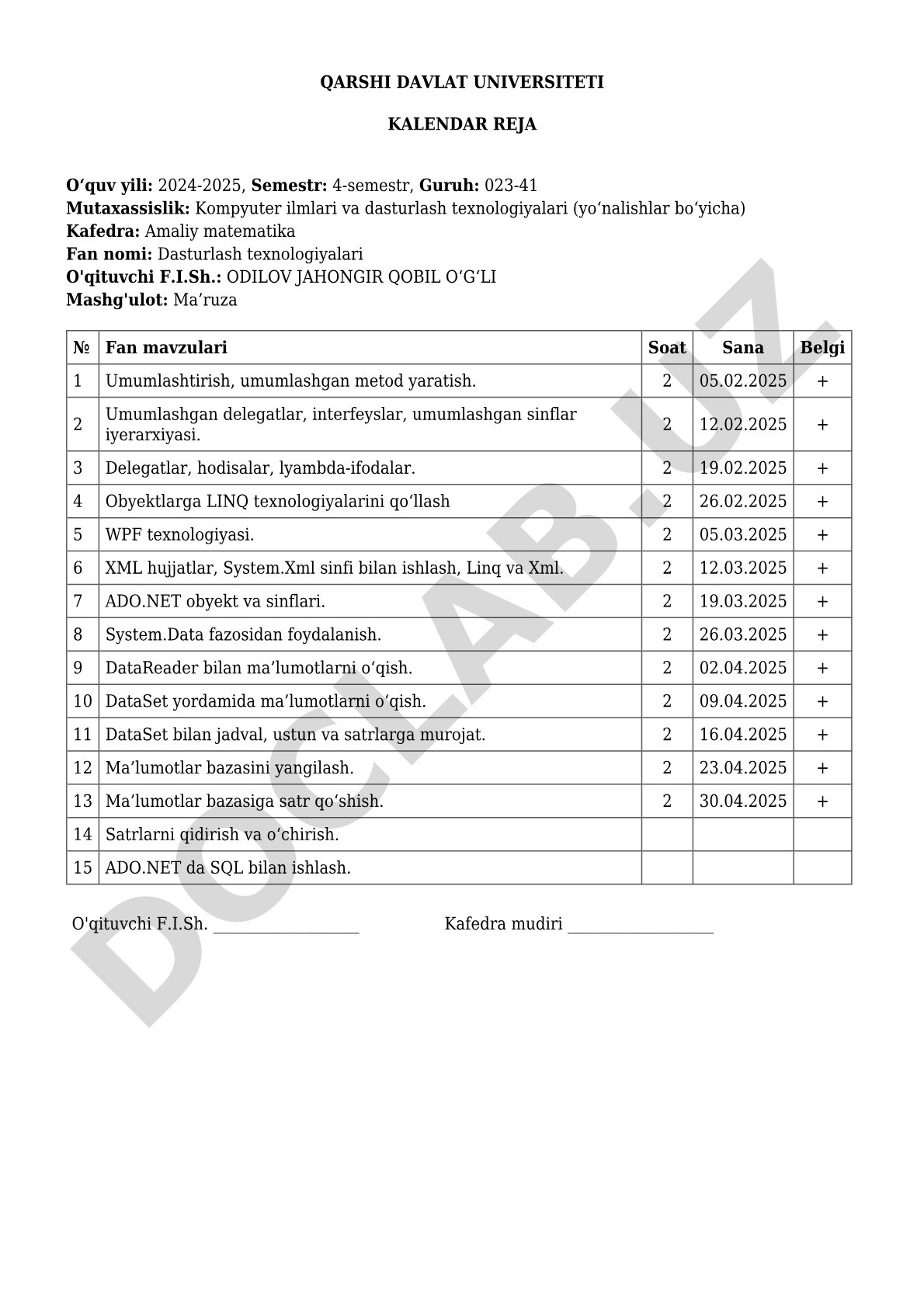 2 05.02.2025 + 2 Umumlashgan delegatlar, interfeyslar, umumlashgan sinflar iyerarxiyasi
