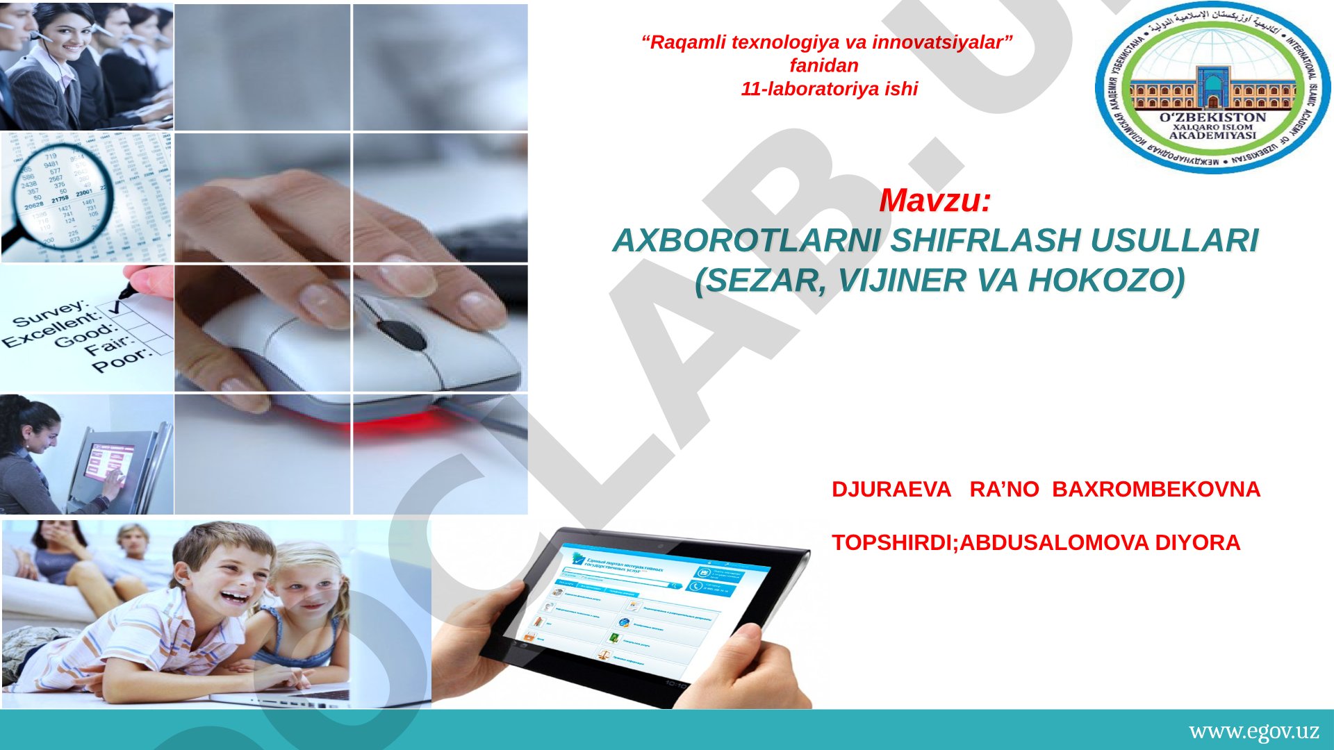 Axborotlarni shifrlash usullari (Sezar, Vijiner va hokozo)
