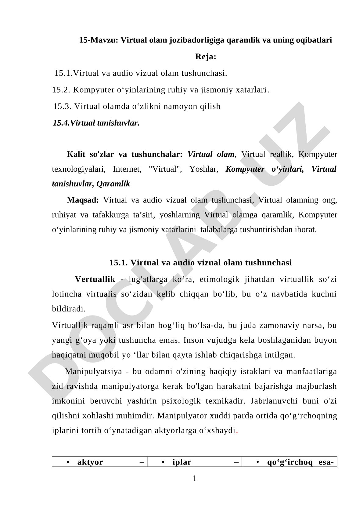 Virtual olam jozibadorligiga qaramlik va uning oqibatlari