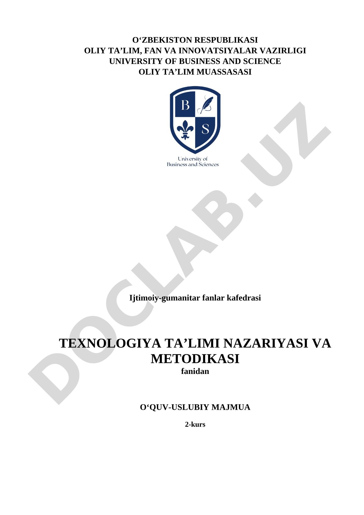 Texnologiya ta'limi nazariyasi va metodikasi