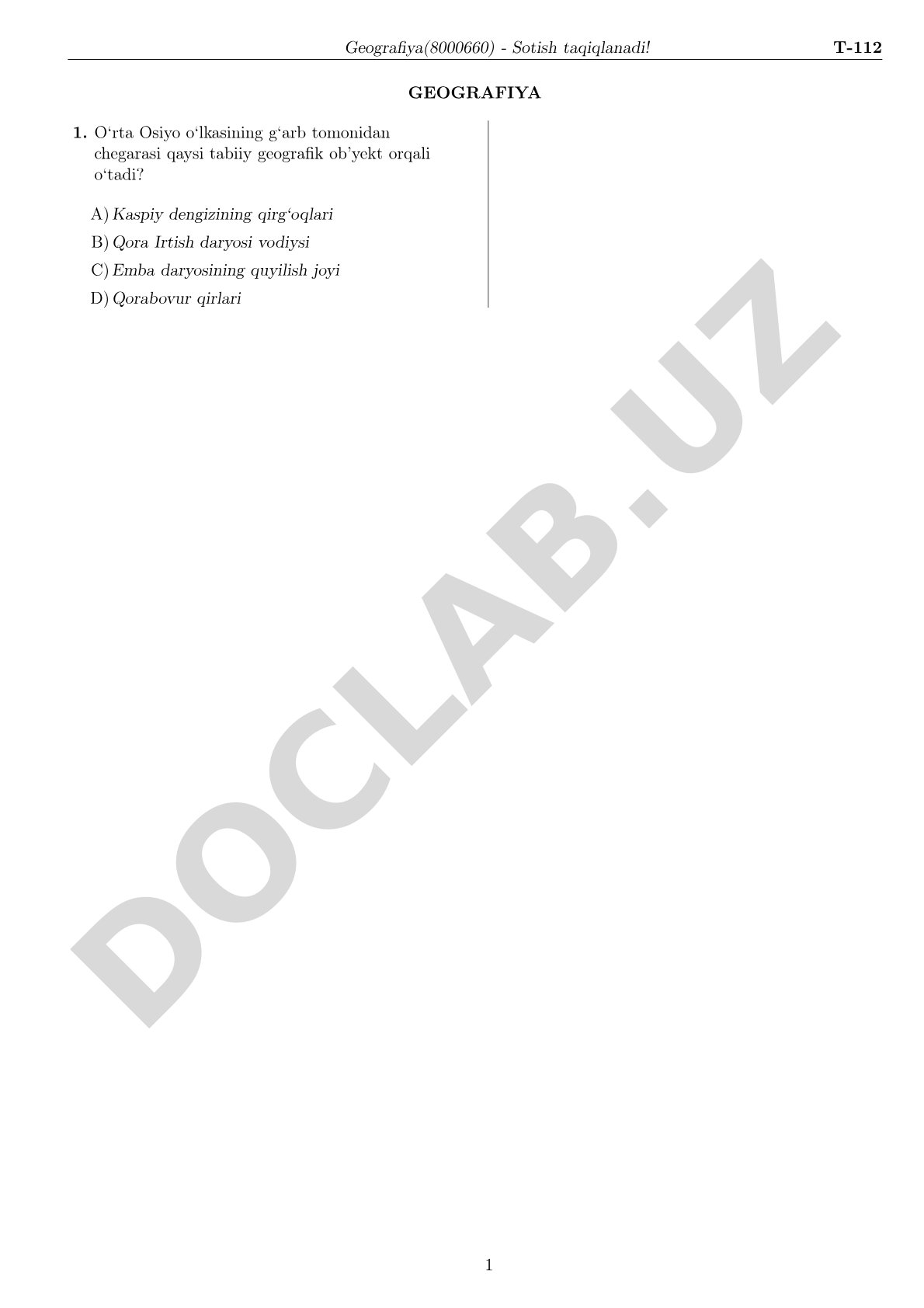 Geografiya test savollari