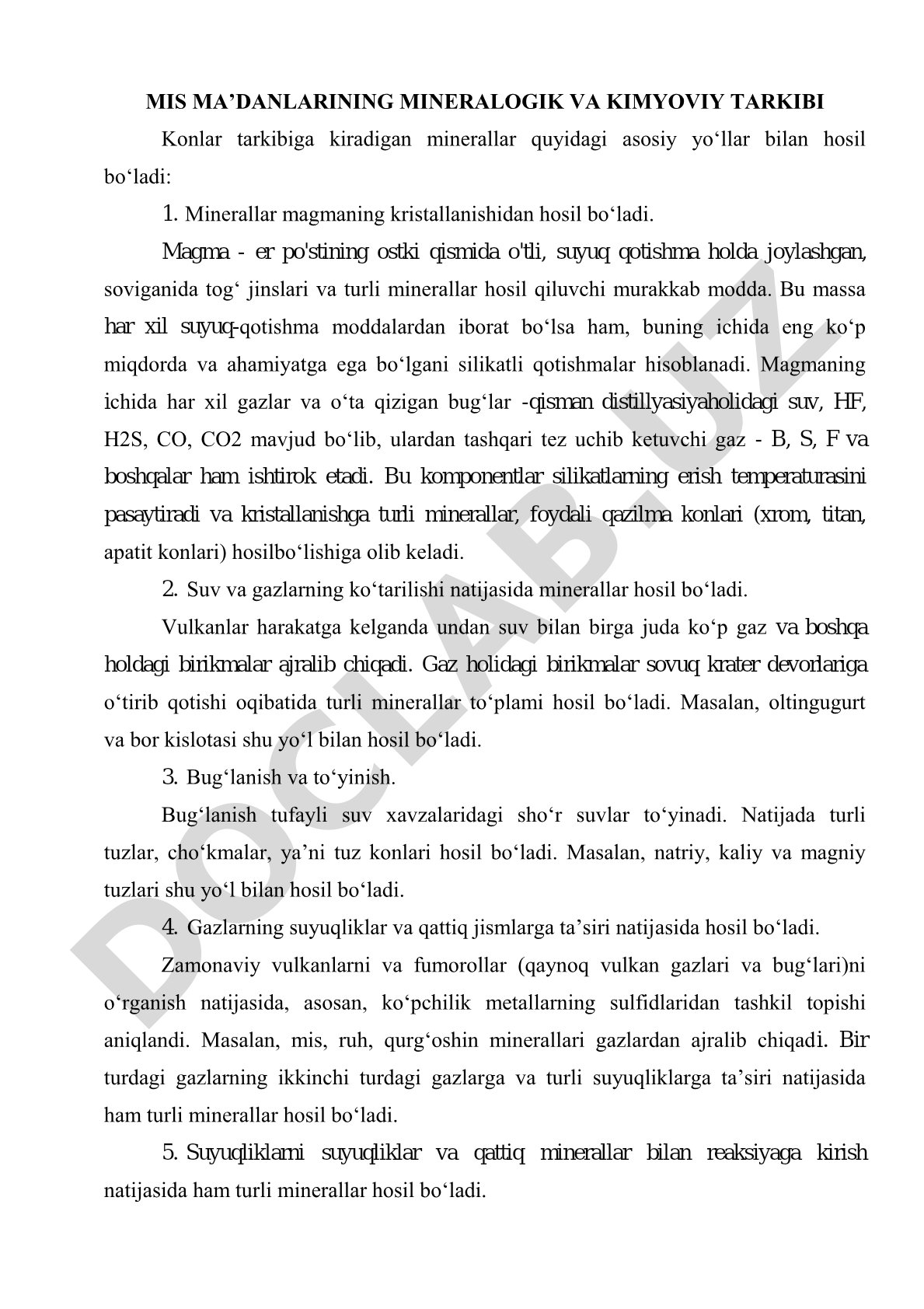 MIS MA’DANLARINING MINERALOGIK VA KIMYOVIY TARKIBI