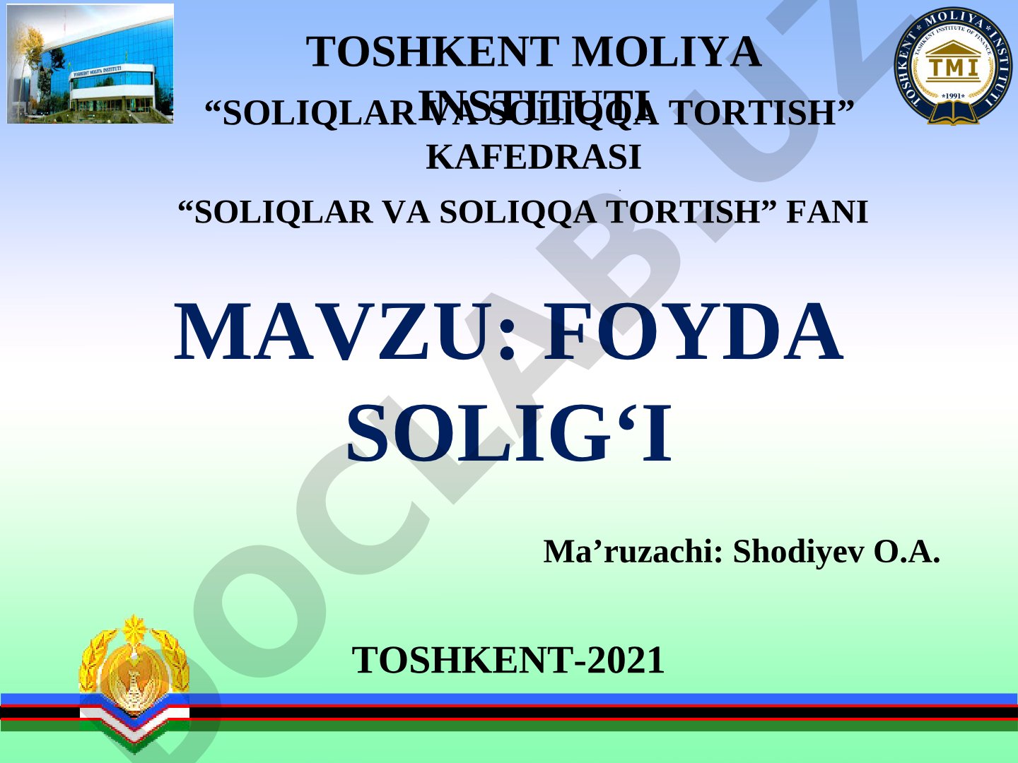 Foyda solig'ining iqtisodiy mohiyati, soliq to'lovchilar, soliq bazasi, stavkalar va