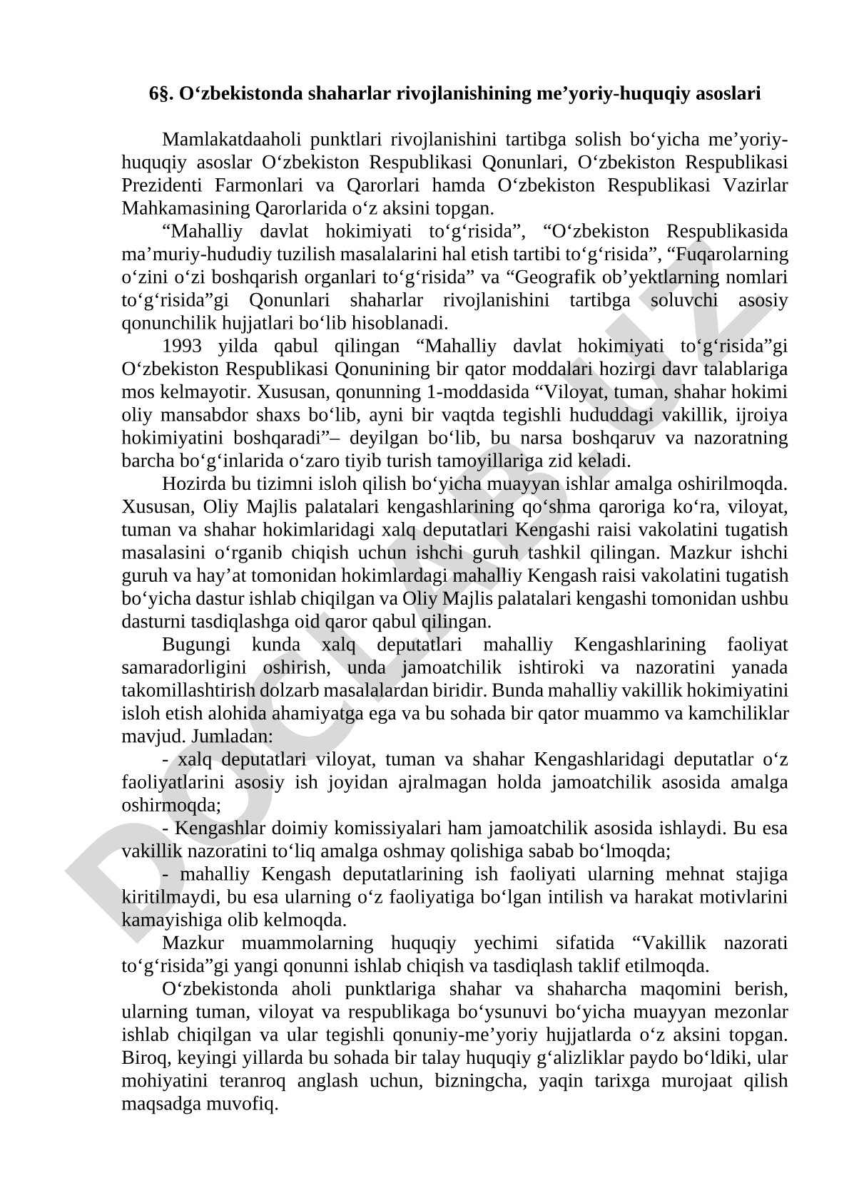 O‘zbekistonda shaharlar rivojlanishining me’yoriy-huquqiy asoslari