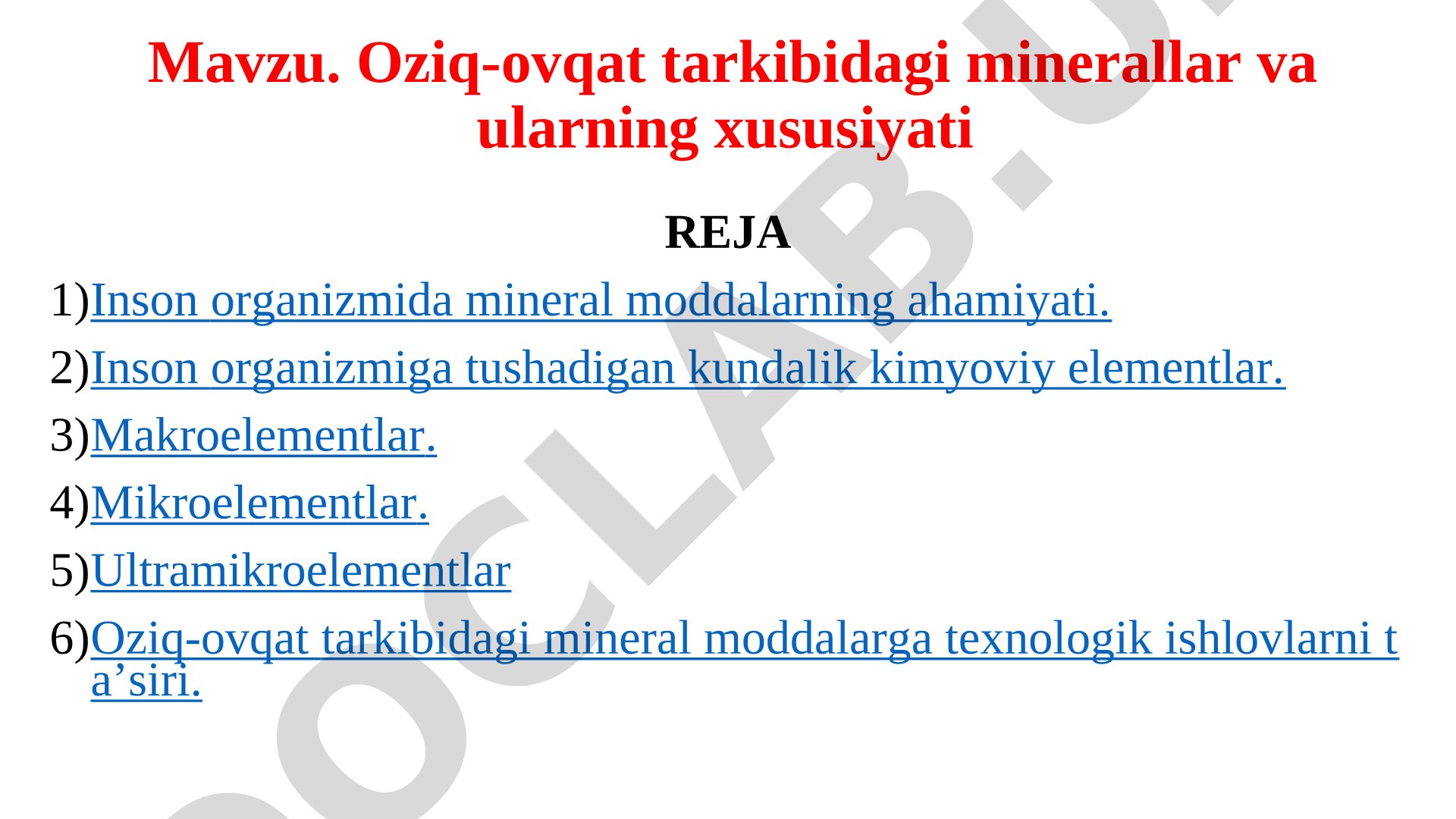 Oziq-ovqat tarkibidagi minerallar va ularning xususiyati
