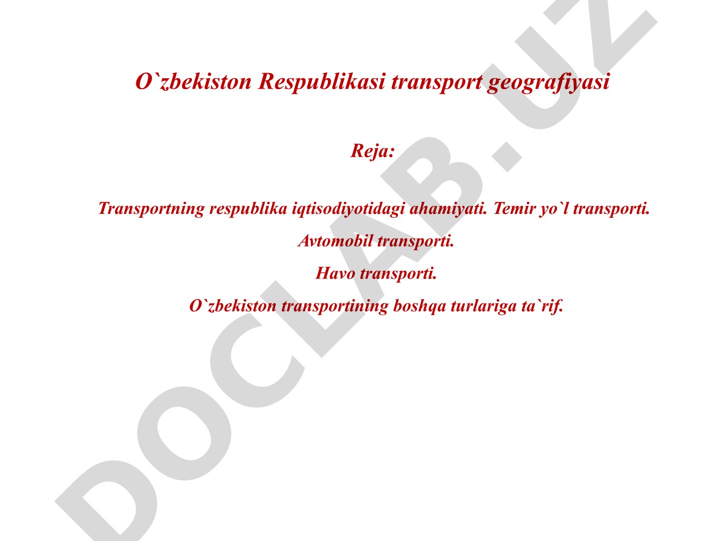 O`zbekiston Respublikasi transport geografiyasi