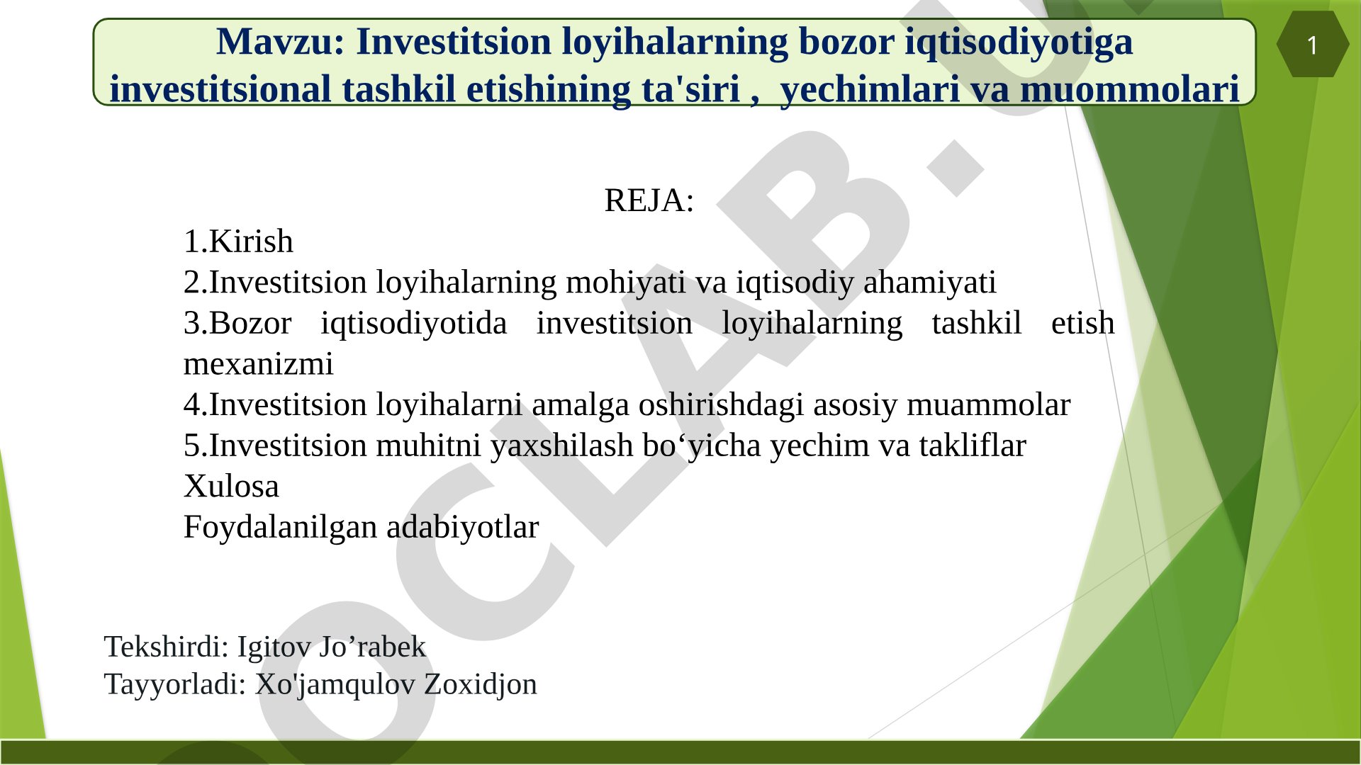 Investitsion loyihalarning bozor iqtisodiyotiga investitsional tashkil etishining ta'siri, yechimlari va muommolari