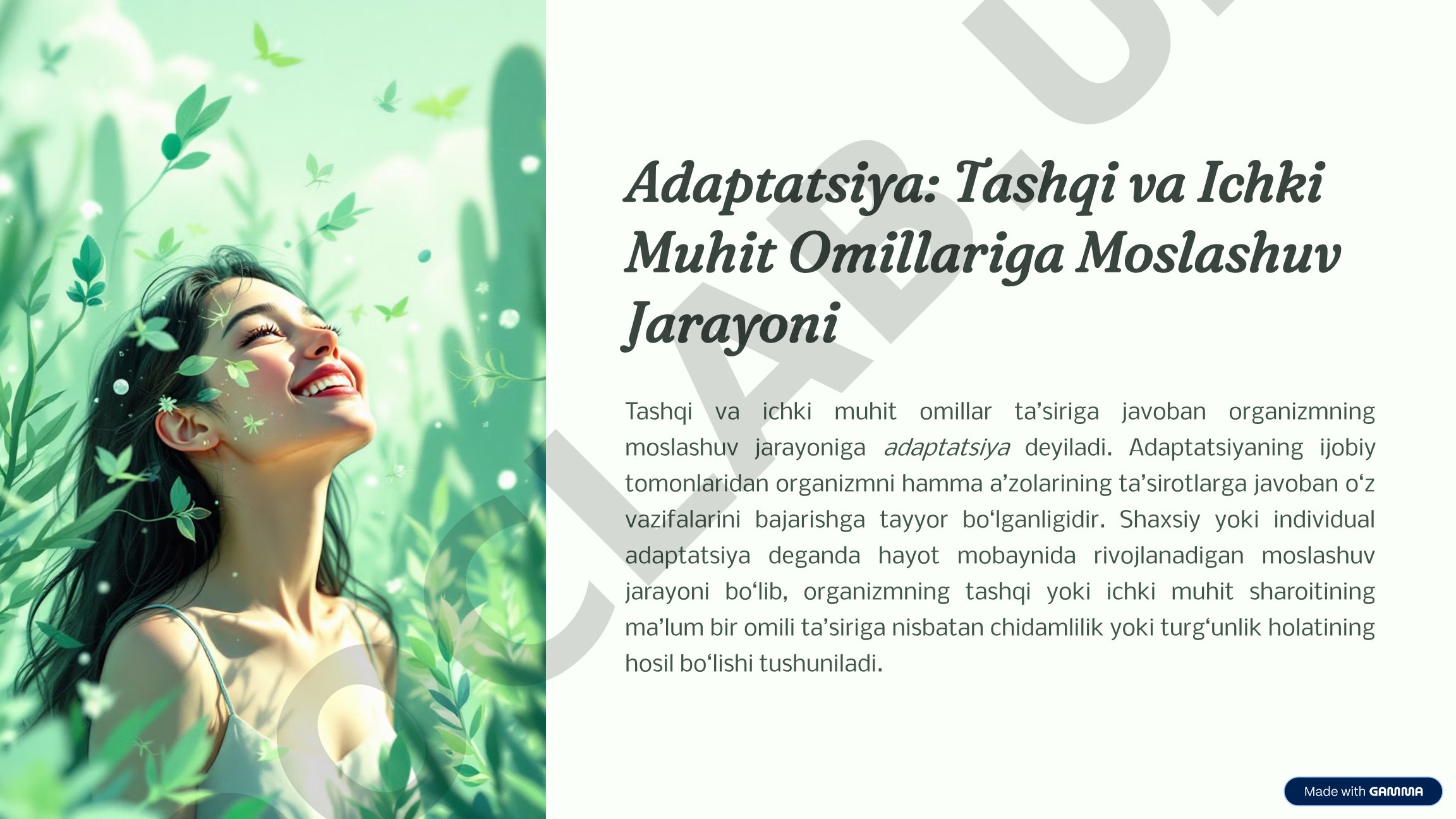 Adaptatsiya: Tashqi va Ichki Muhit Omillariga Moslashuv Jarayoni