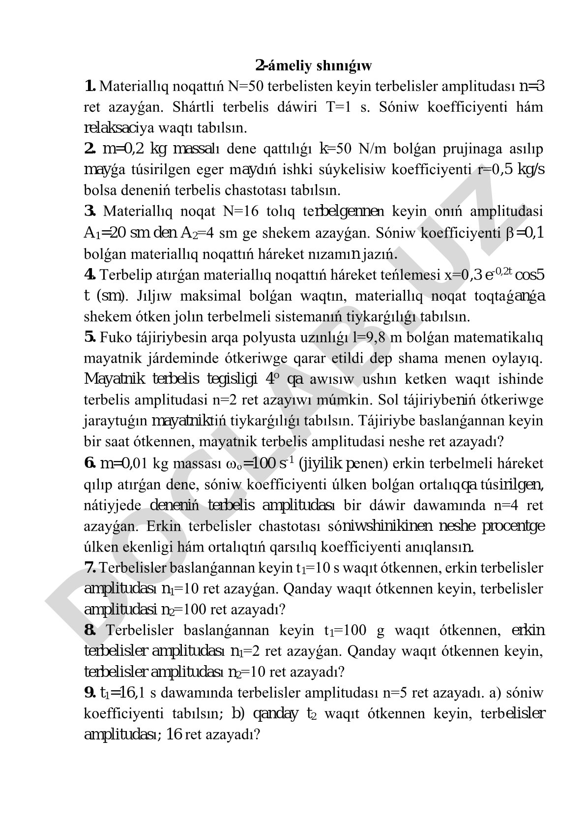2-ámeliy shınıǵıw