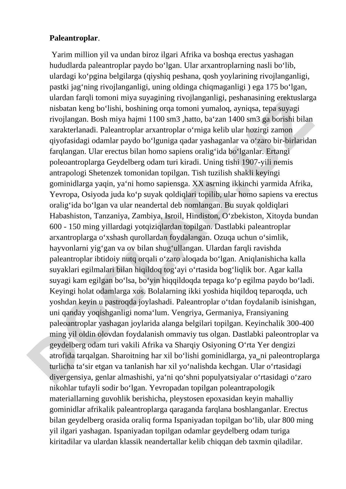 Paleantroplar va ularning evolyutsiyadagi o'rni