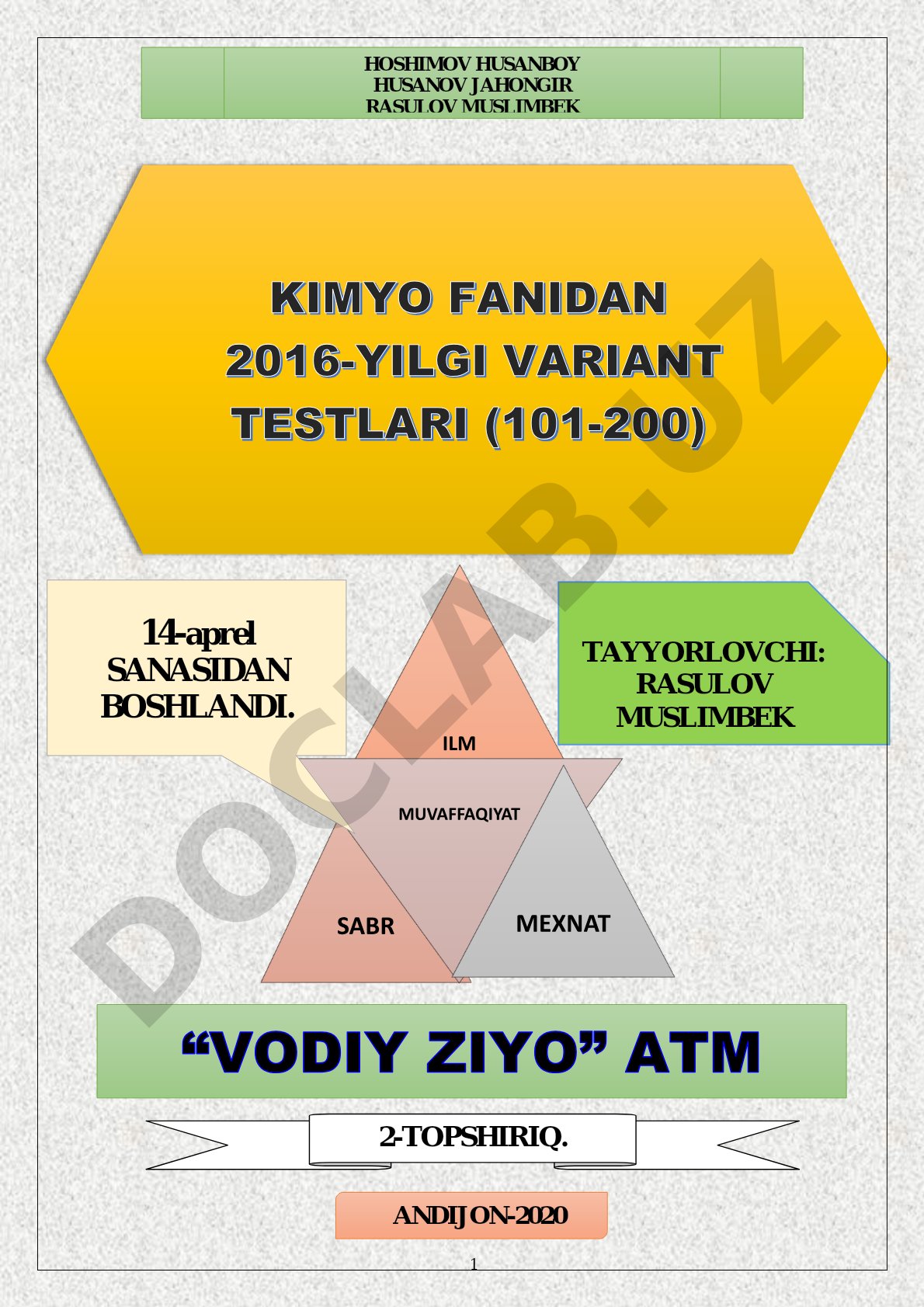 Kimyo yangi bazasidan hisoblash masalalari