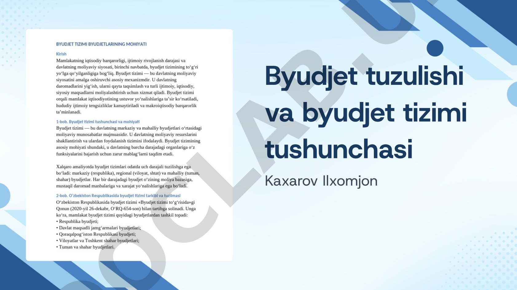 Byudjet tuzulishi va byudjet tizimi tushunchasi