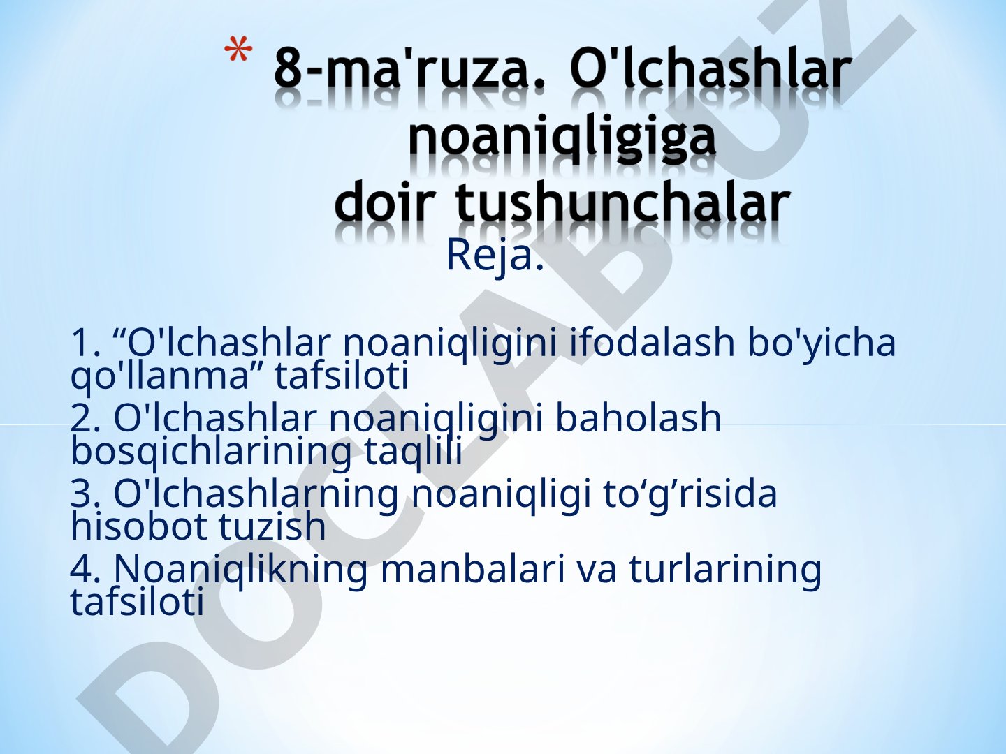 O'lchashlar noaniqligini ifodalash bo'yicha qo'llanma