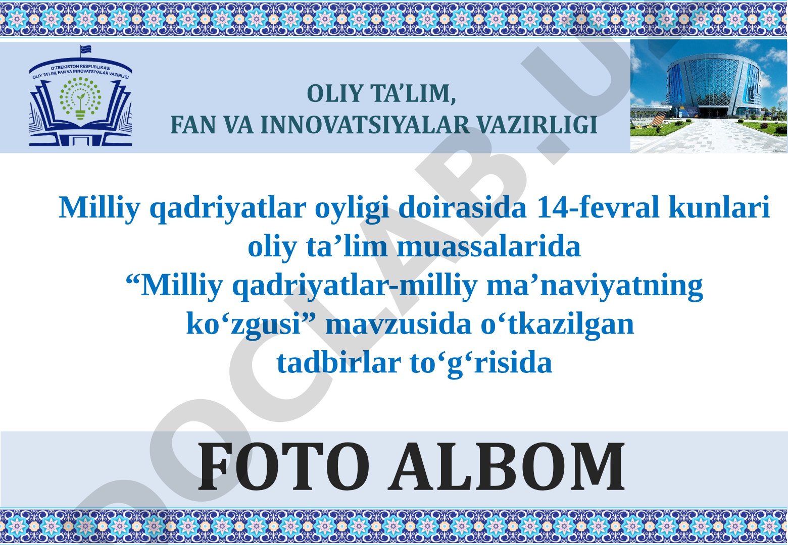 Milliy qadriyatlar-milliy ma’naviyatning ko‘zgusi mavzusidagi tadbirlar