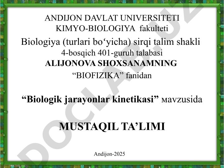 Biologik jarayonlar kinetikasi