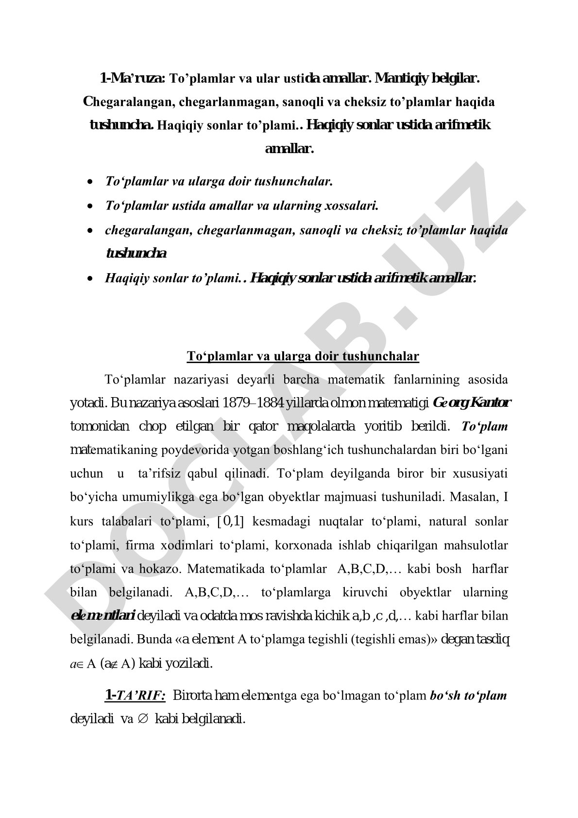 To'plamlar va haqiqiy sonlar ustida amallar