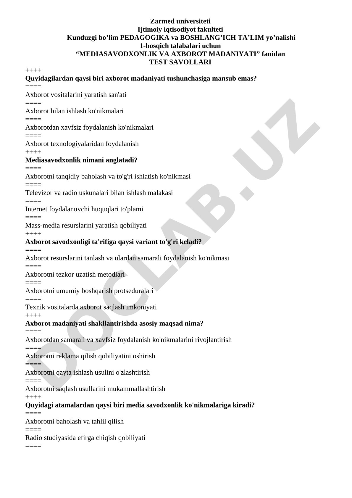 Mediasavodxonlik va axborot madaniyati