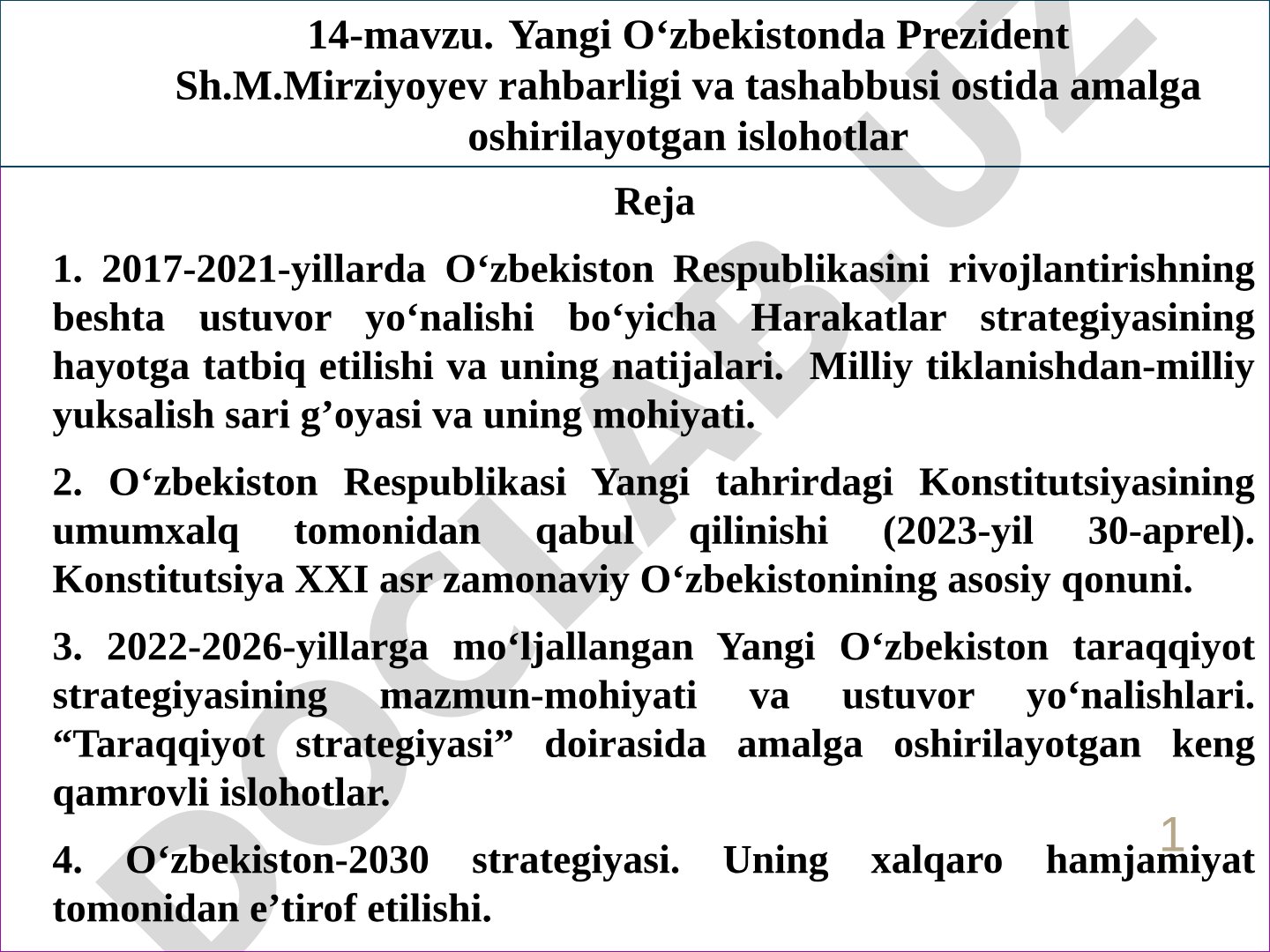 Yangi O‘zbekistonda Prezident Sh.M.Mirziyoyev rahbarligi va tashabbusi ostida amalga oshirilayotgan islohotlar