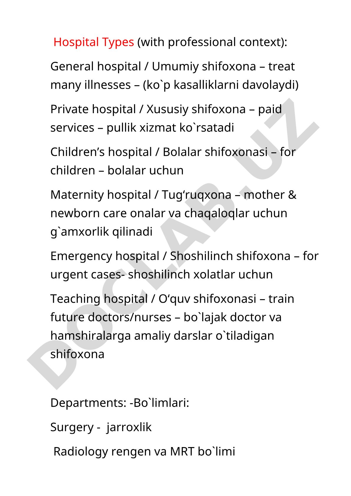 Hospital Types