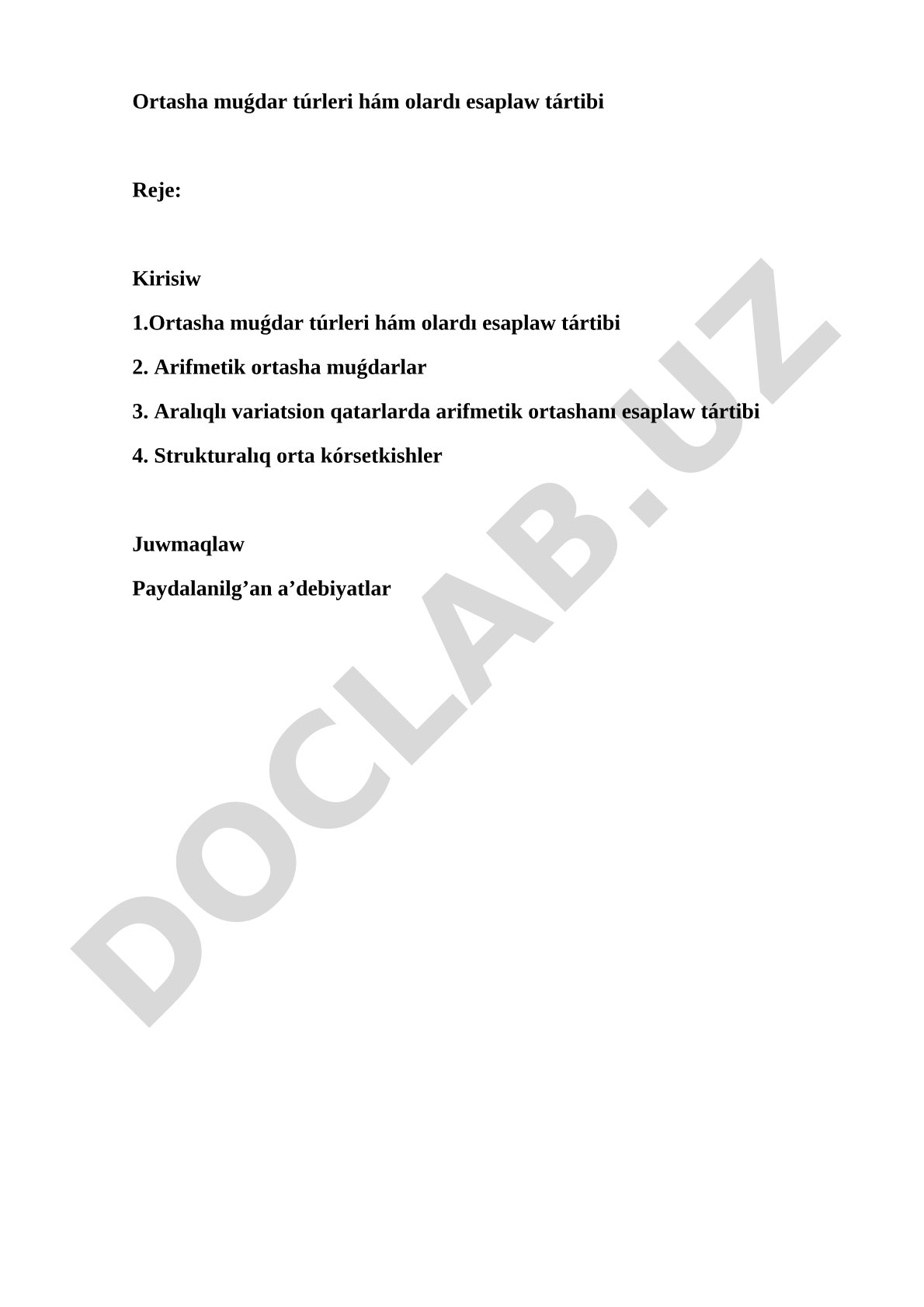 Ortasha muǵdar túrleri hám olardı esaplaw tártibi