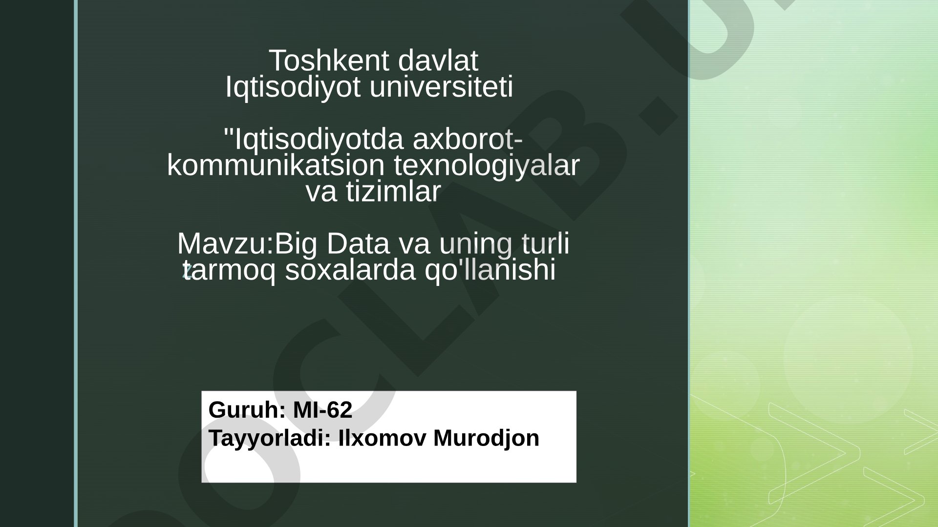Big Data va uning turli tarmoq soxalarda qo'llanishi