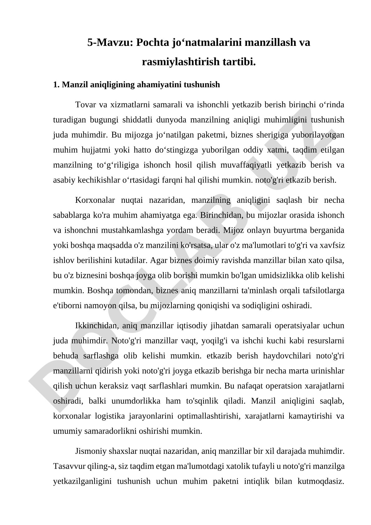 Pochta jo‘natmalarini manzillash va rasmiylashtirish tartibi