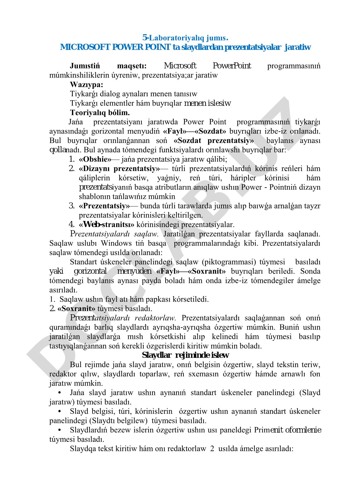 Microsoft PowerPoint programmasında slaydlar jaratıw