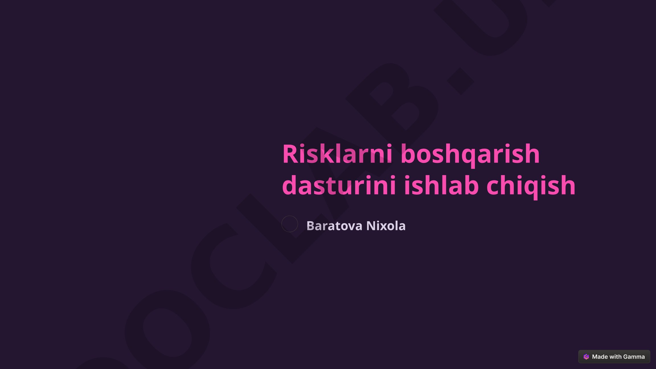 Risklarni boshqarish dasturini ishlab chiqish