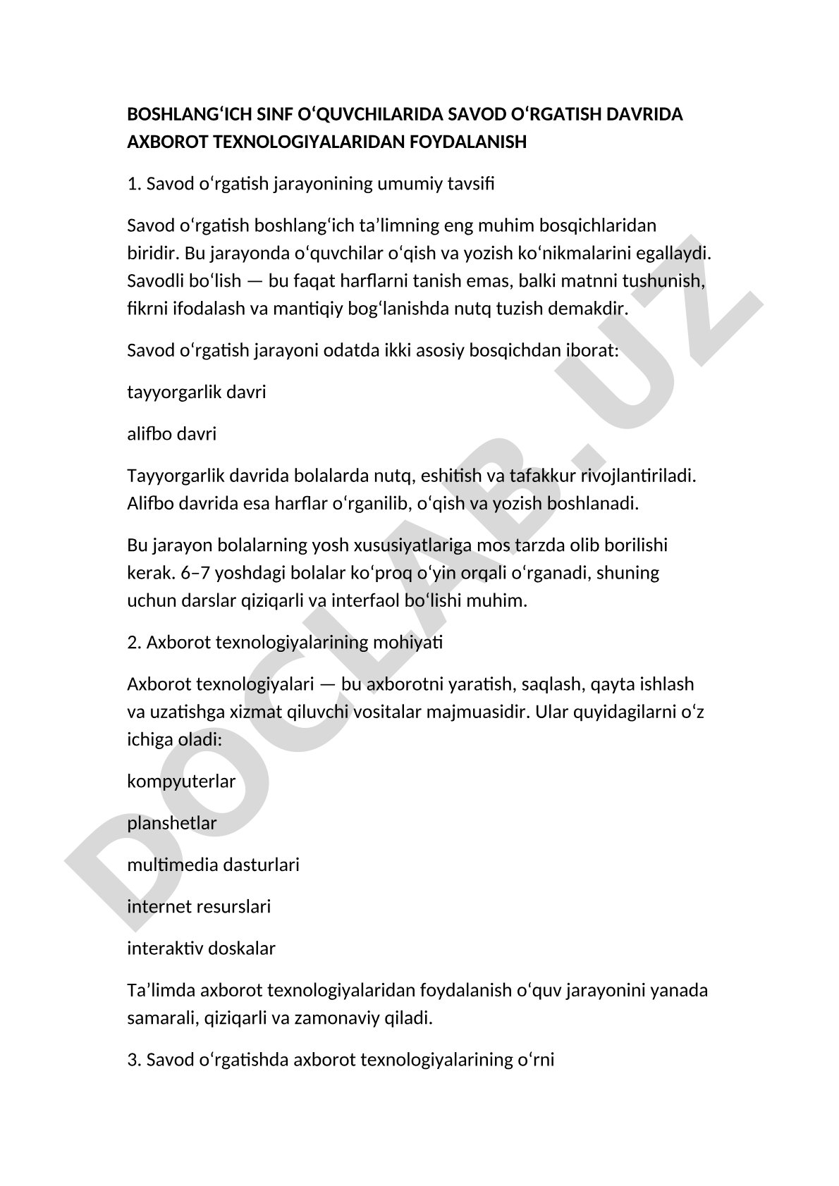 BOSHLANG‘ICH SINF O‘QUVCHILARIDA SAVOD O‘RGATISH DAVRIDA AXBOROT TEXNOLOGIYALARIDAN FOYDALANISH 1