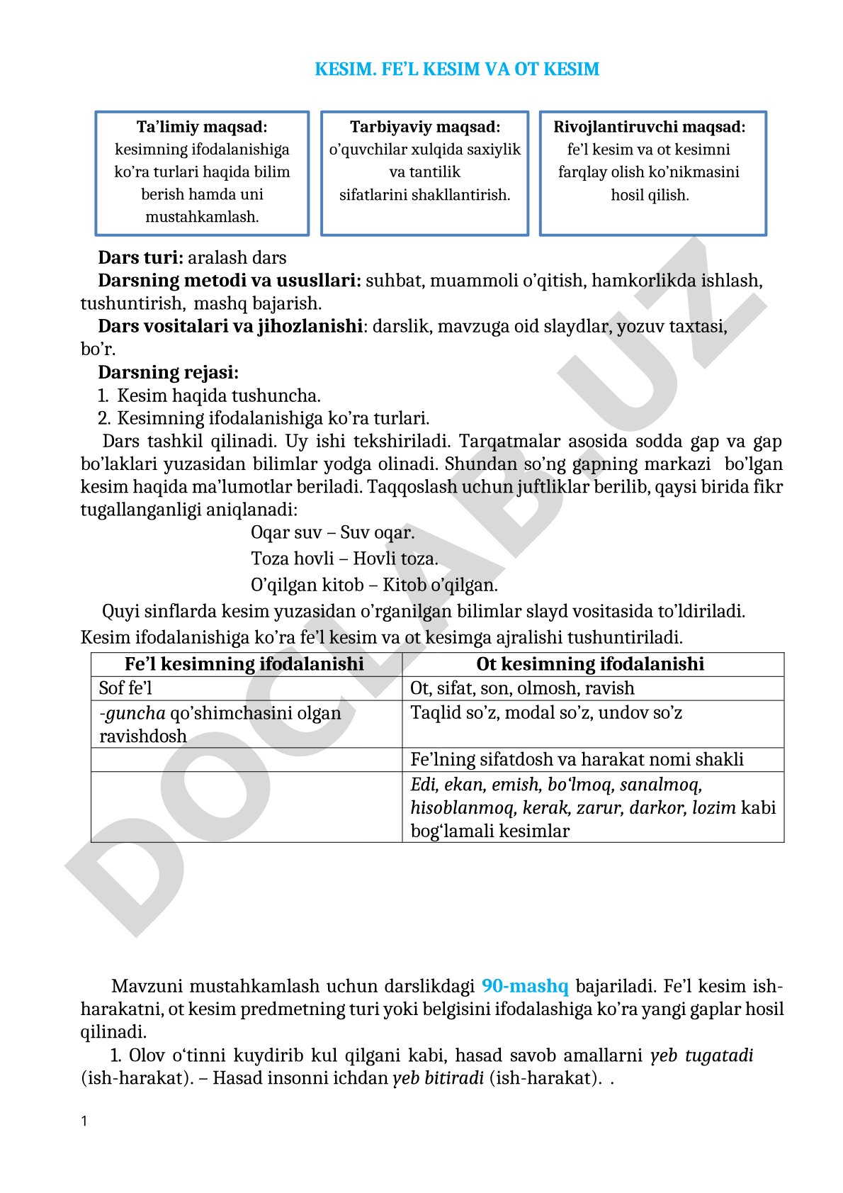 Kesimning ifodalanishiga ko'ra turlari