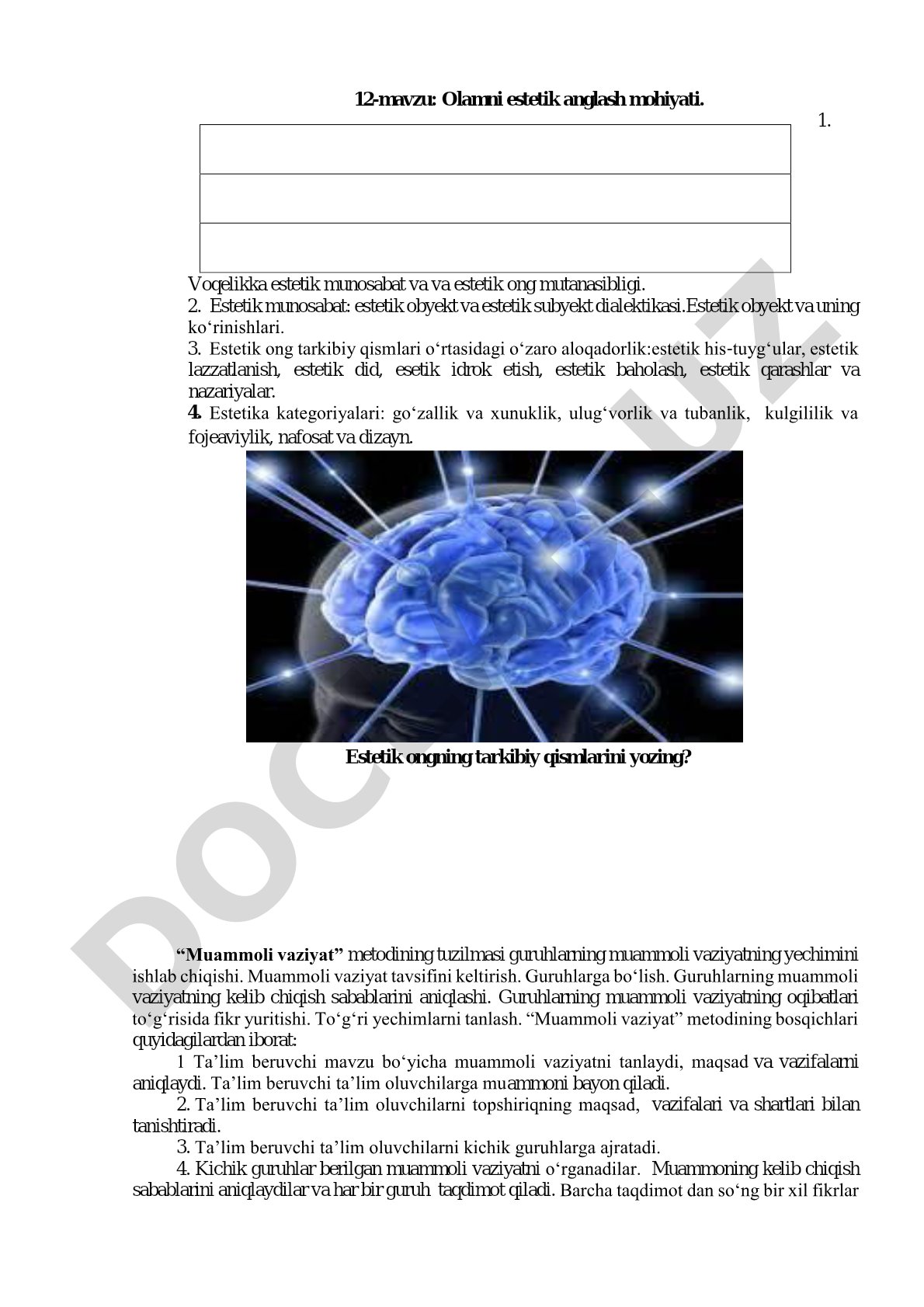 Olamni estetik anglash mohiyati