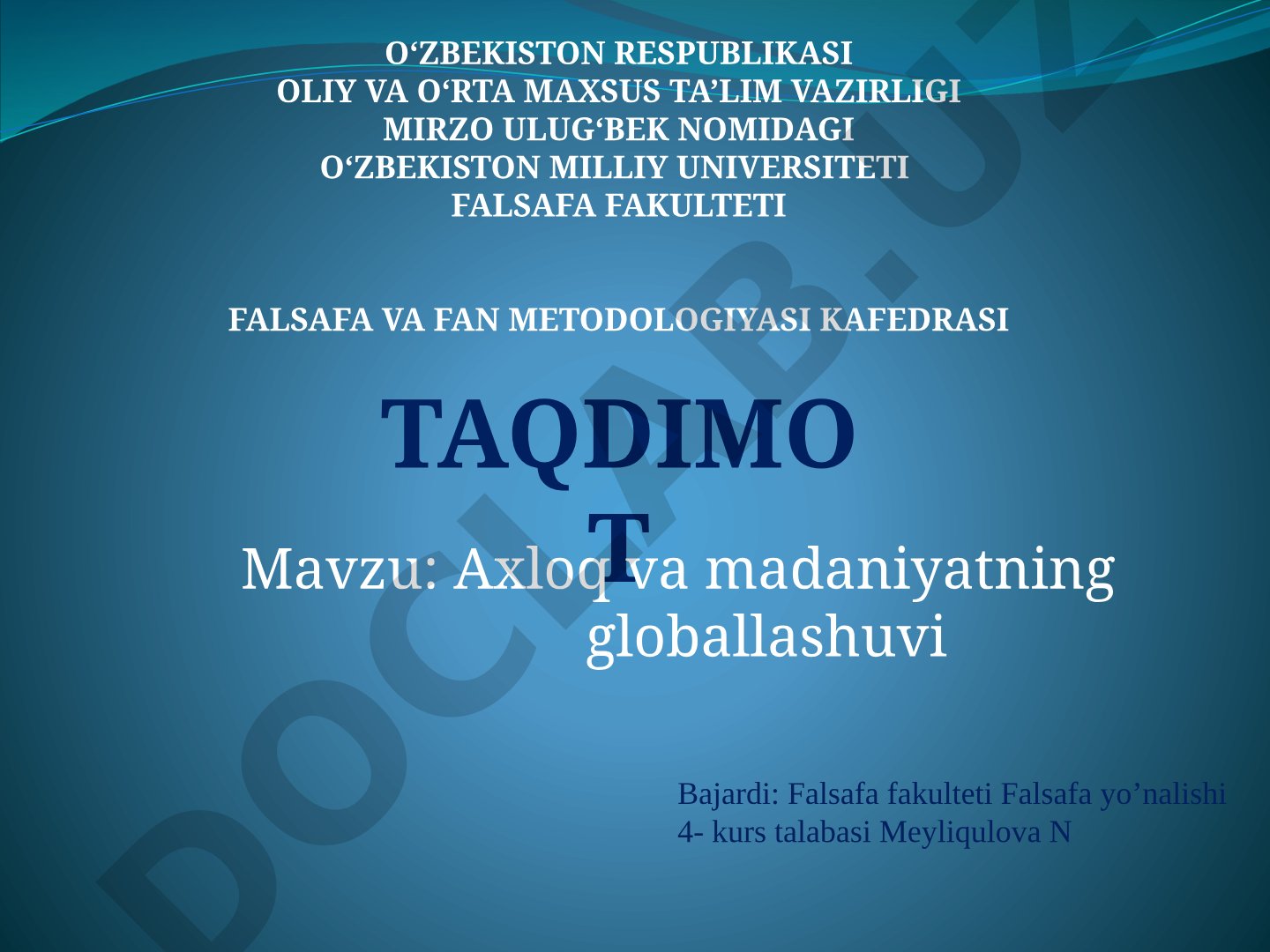Axloq va madaniyatning globallashuvi
