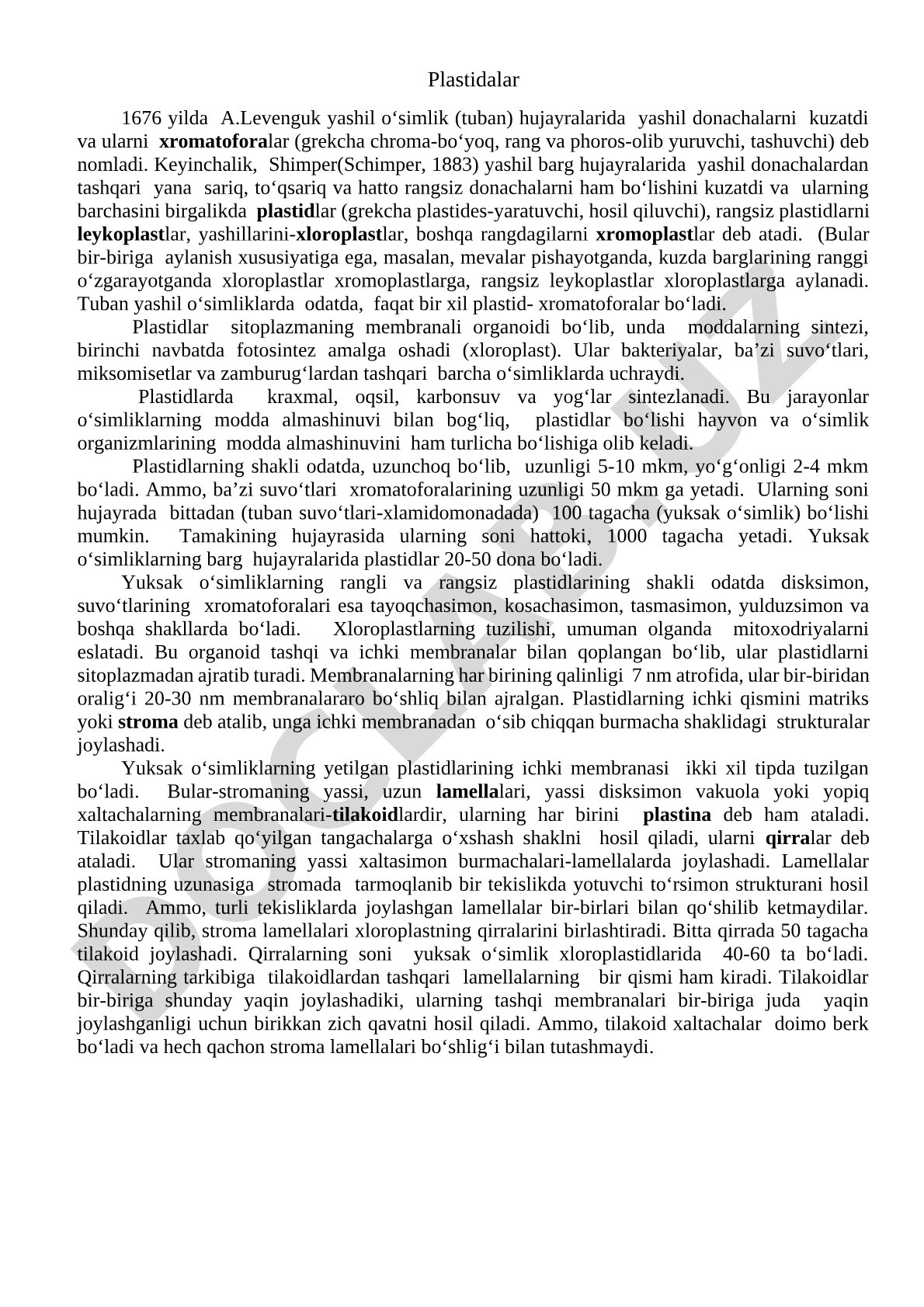 Plastidalar turlari va funksiyalari