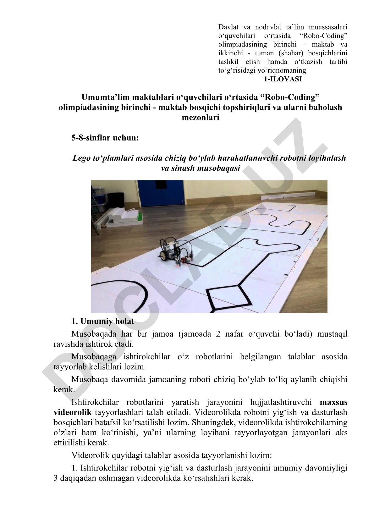 Robo-Coding olimpiadasining maktab bosqichi topshiriqlari va baholash mezonlari