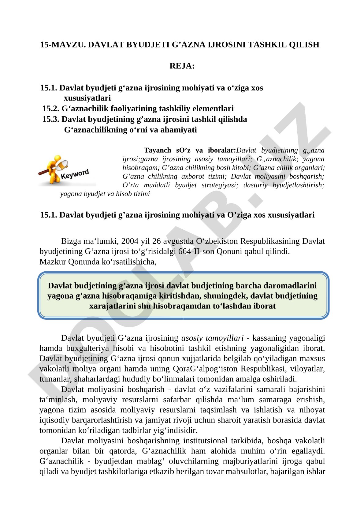 Davlat byudjeti g‘azna ijrosini tashkil qilish
