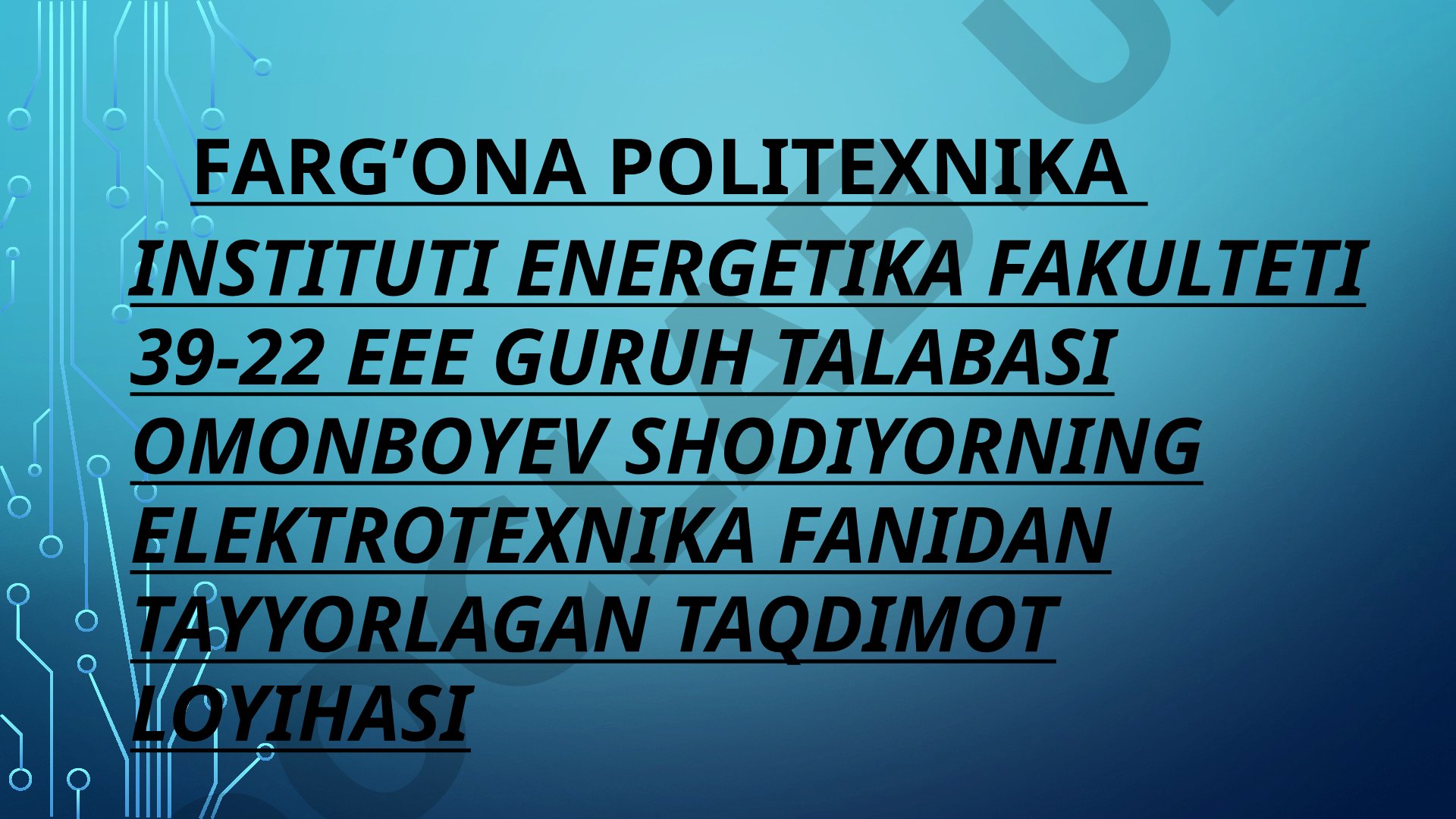 Asinxron elektr motorini uch o'lchamdagi modelini yaratish
