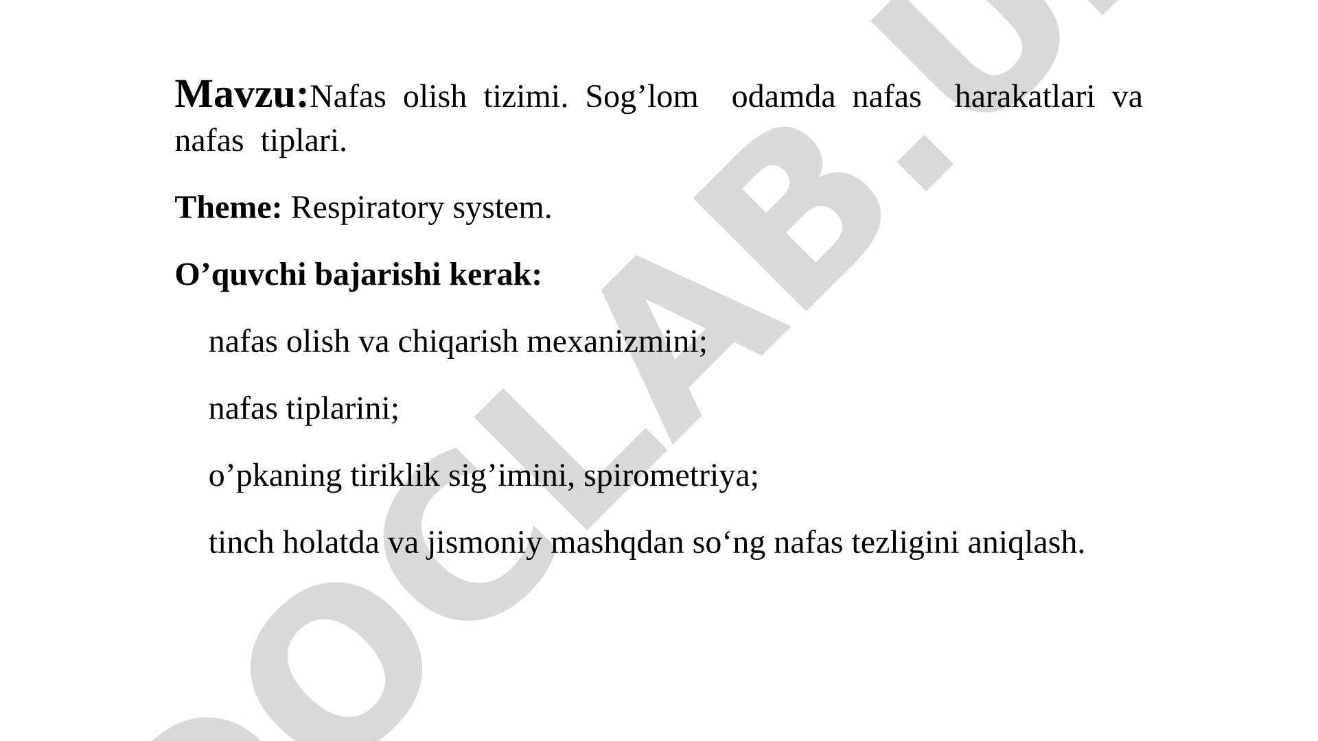 Nafas olish tizimi. Sog’lom odamda nafas harakatlari va nafas tiplari.