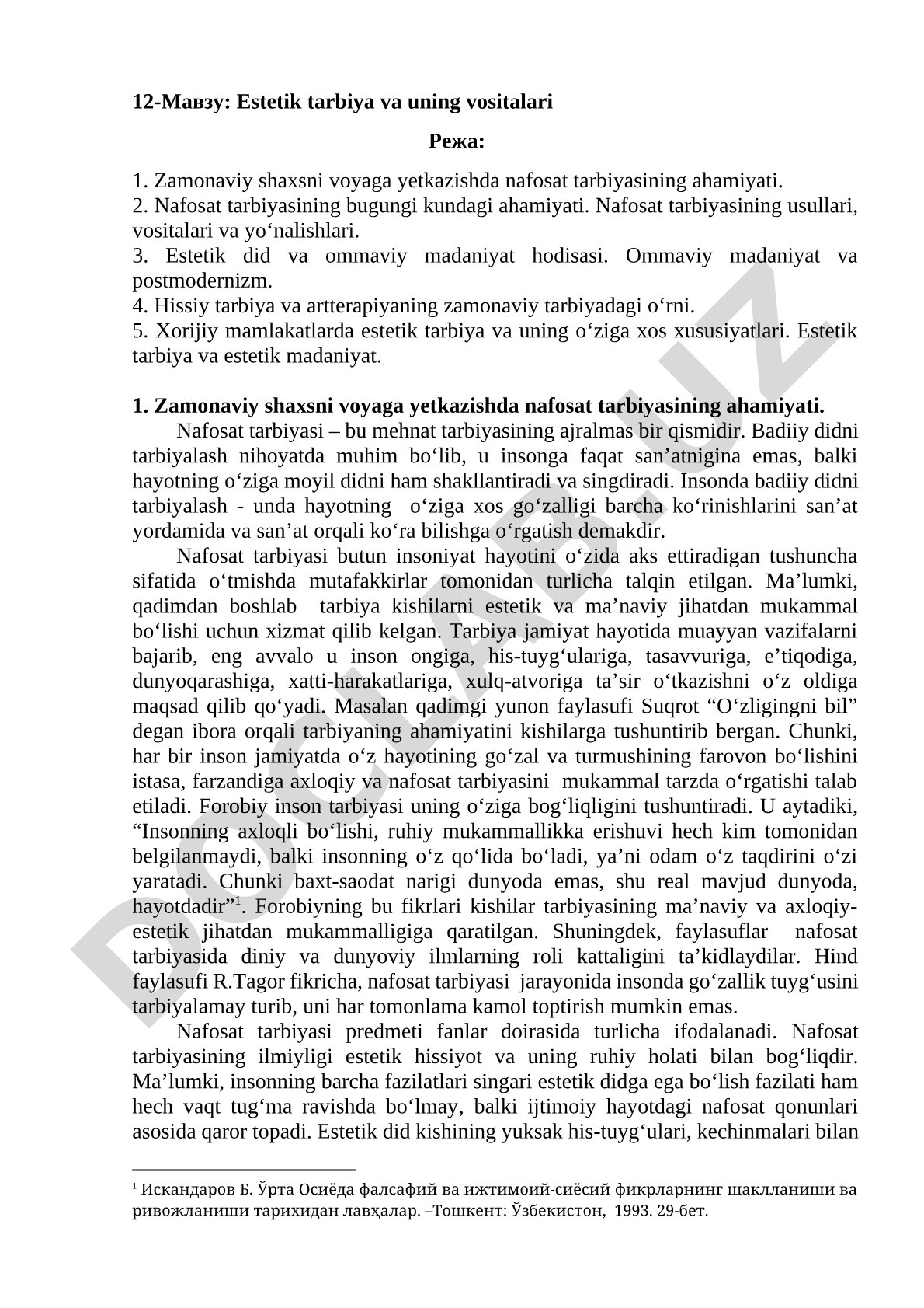 Estetik tarbiya va uning vositalari