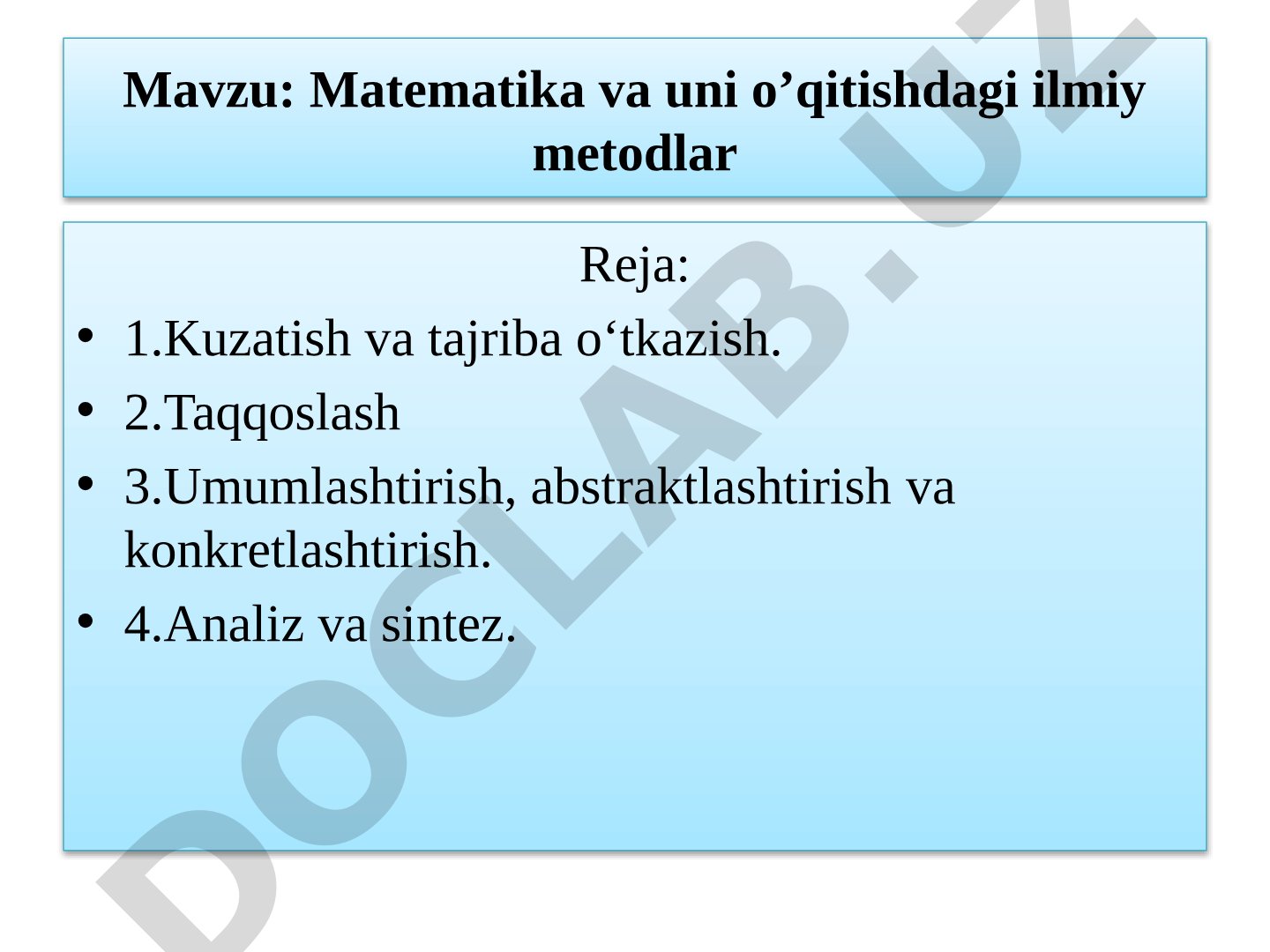 Matematika va uni o’qitishdagi ilmiy metodlar