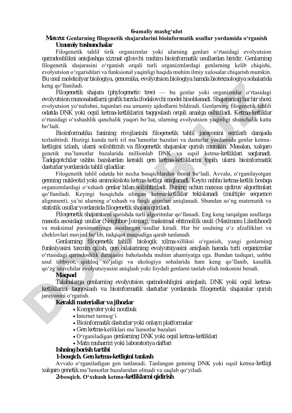 Genlarning filogenetik shajaralarini bioinformatik usullar yordamida o‘rganish