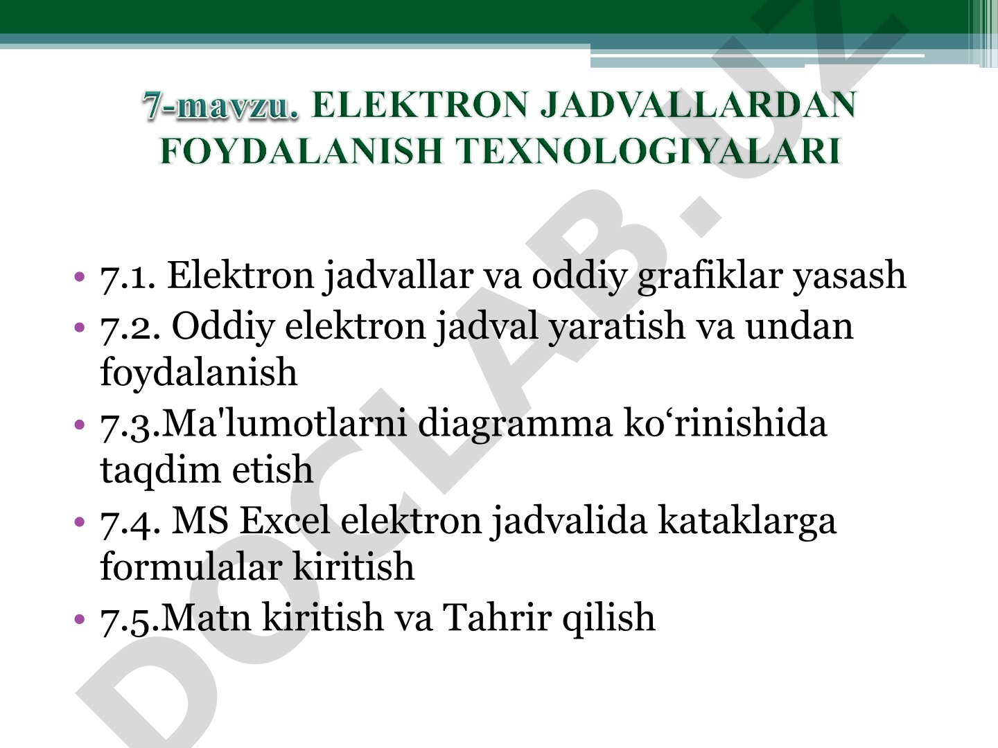 Microsoft Office Excel dasturi tasnifi